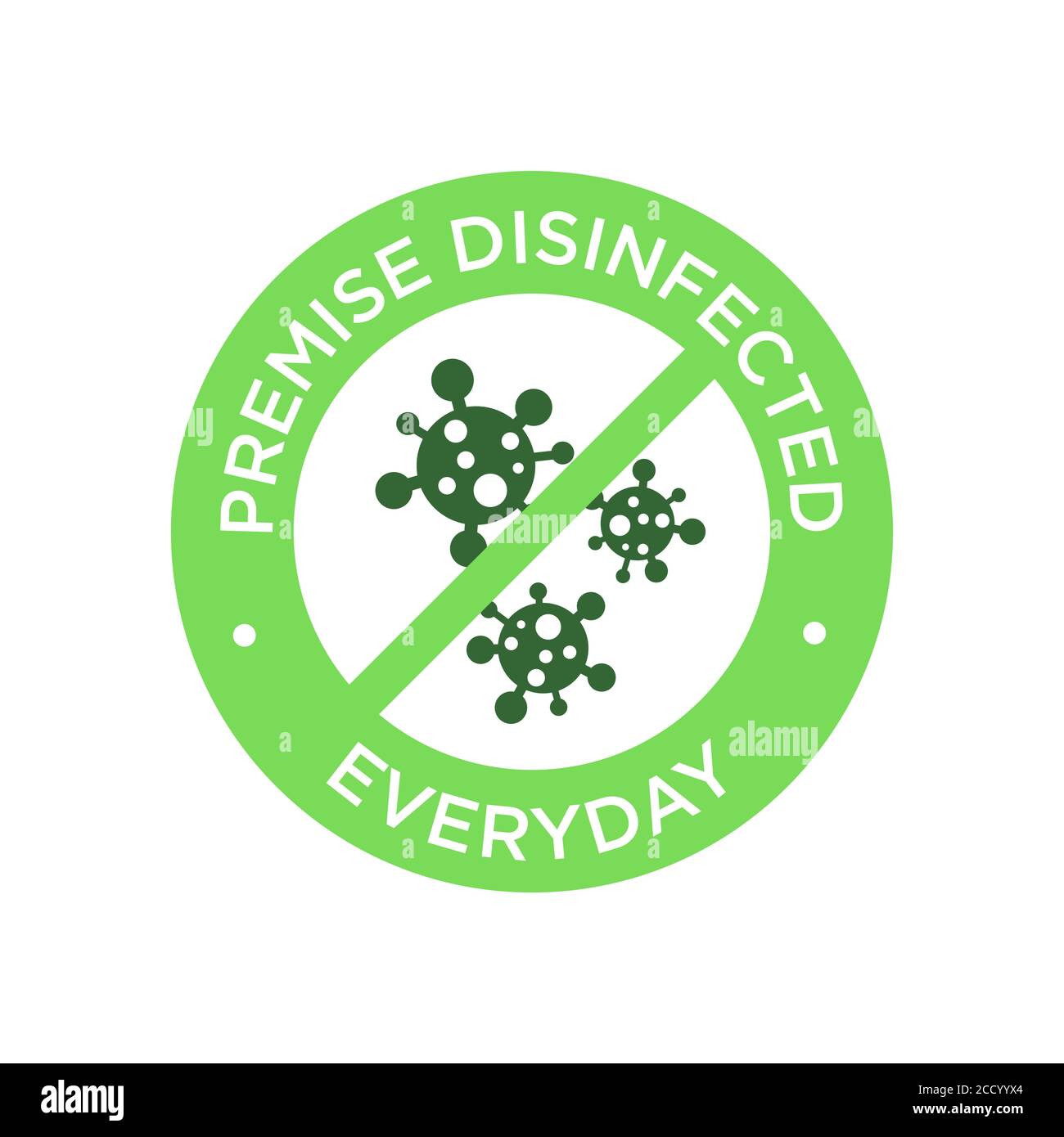 Icona locale disinfettato giornaliero. Simbolo rotondo senza coronavirus. Illustrazione Vettoriale