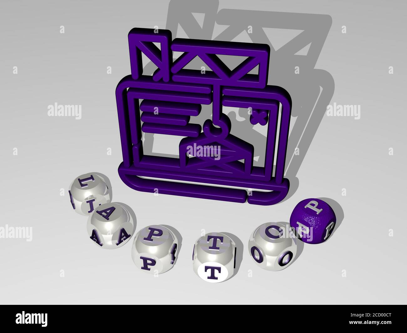 Testo rotondo di lettere cubiche intorno all'icona 3D, illustrazione 3D Foto Stock
