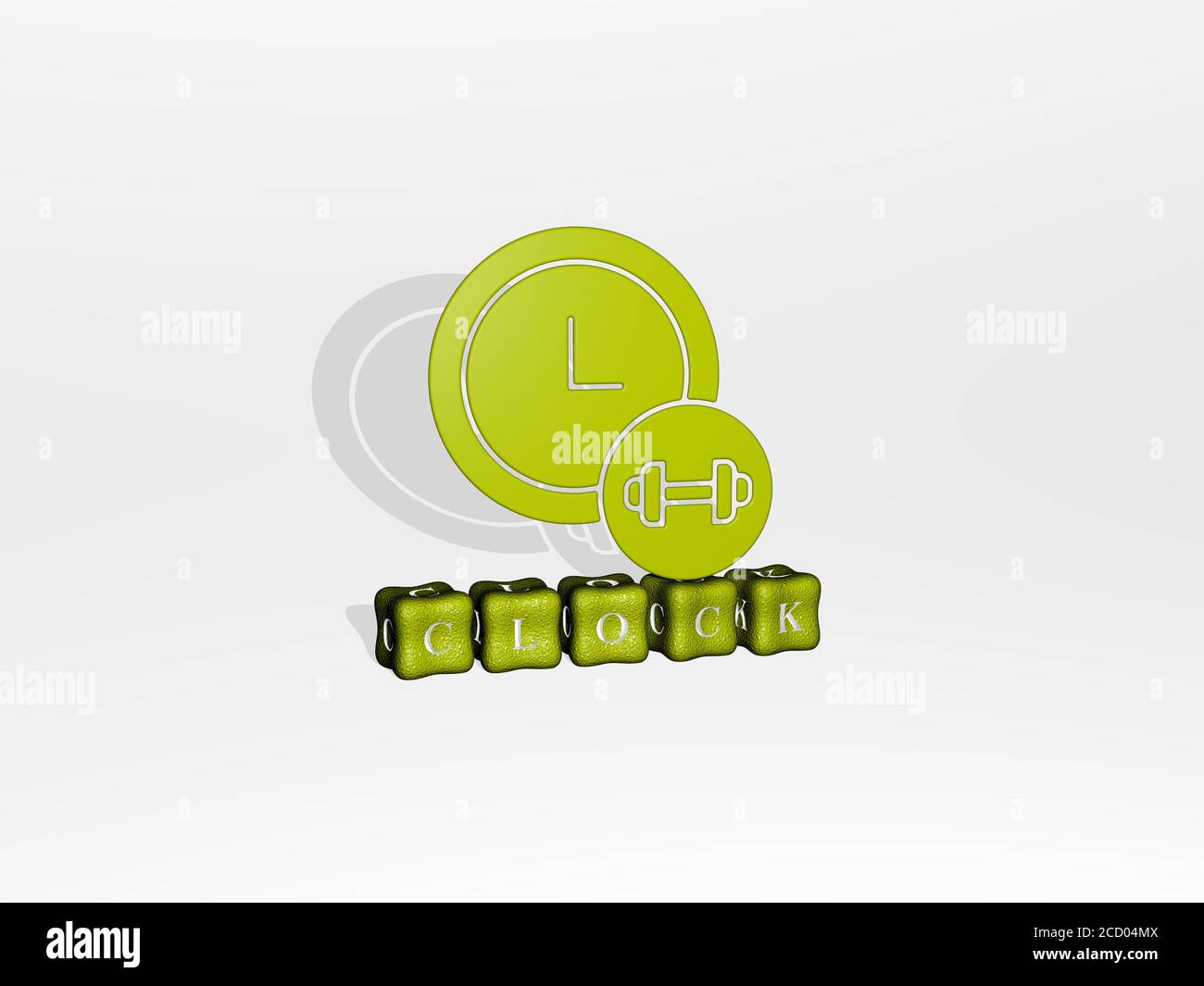 ICONA OROLOGIO 3D su testo cubico, illustrazione 3D Foto Stock