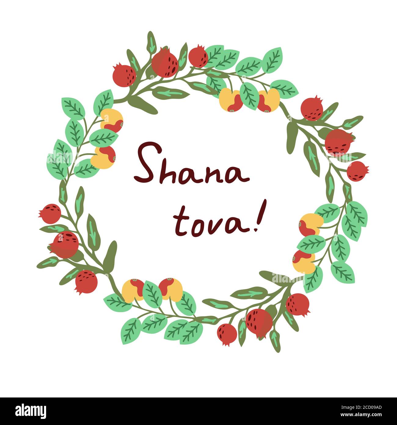 Shana tova mela di fondo e corona di melograno Illustrazione Vettoriale