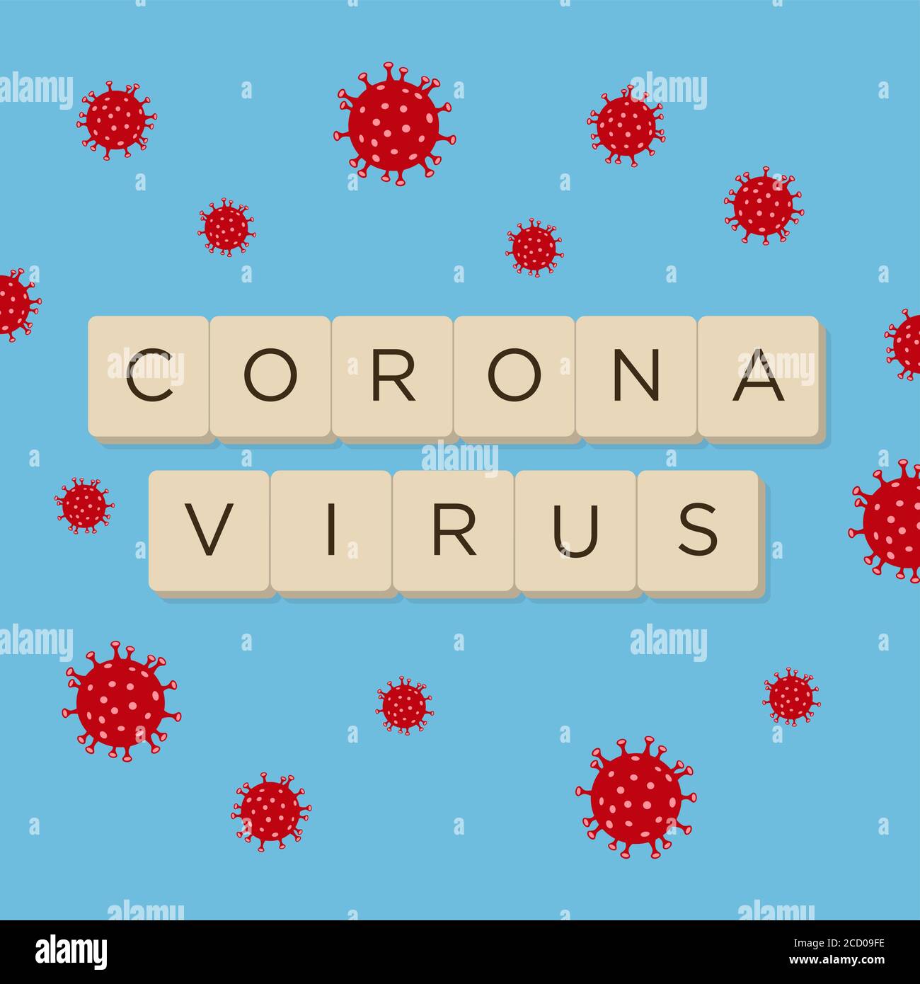 Illustrazione del coronavirus. MERS-Cov (sindrome del coronavirus respiratorio del Medio Oriente), nuovo virus della corona (2019-nKoV). Sfondo blu. Illustrazione Vettoriale