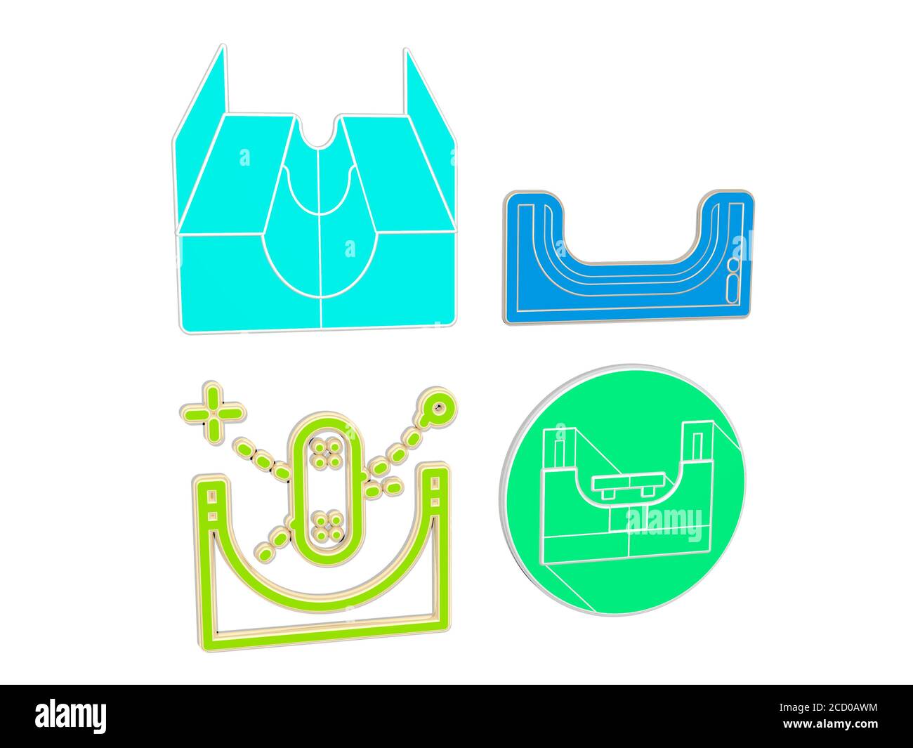 SET di 4 icone DI SKATE PARK, illustrazione 3D Foto Stock