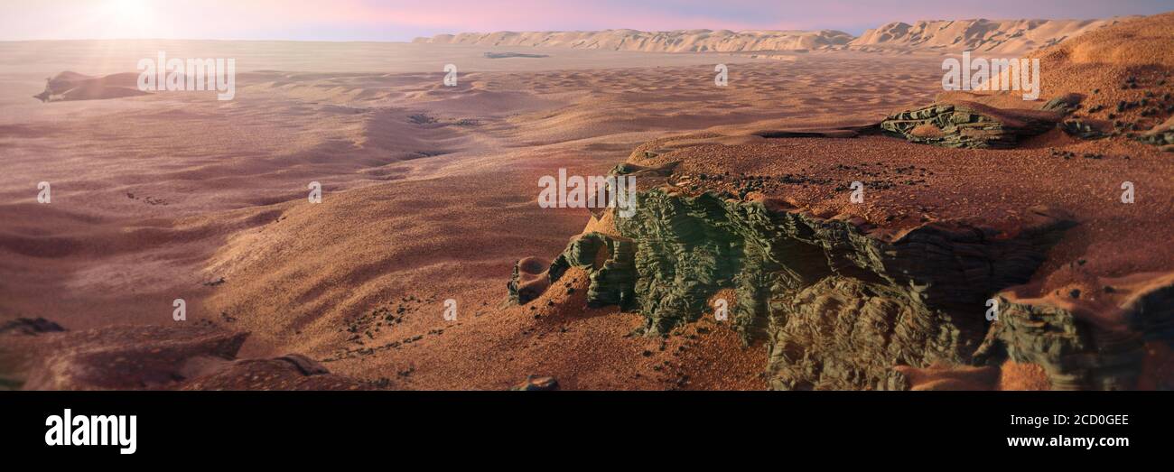 Cratere di Jezero sul pianeta Marte, paesaggio marziano con antico delta del fiume Foto Stock