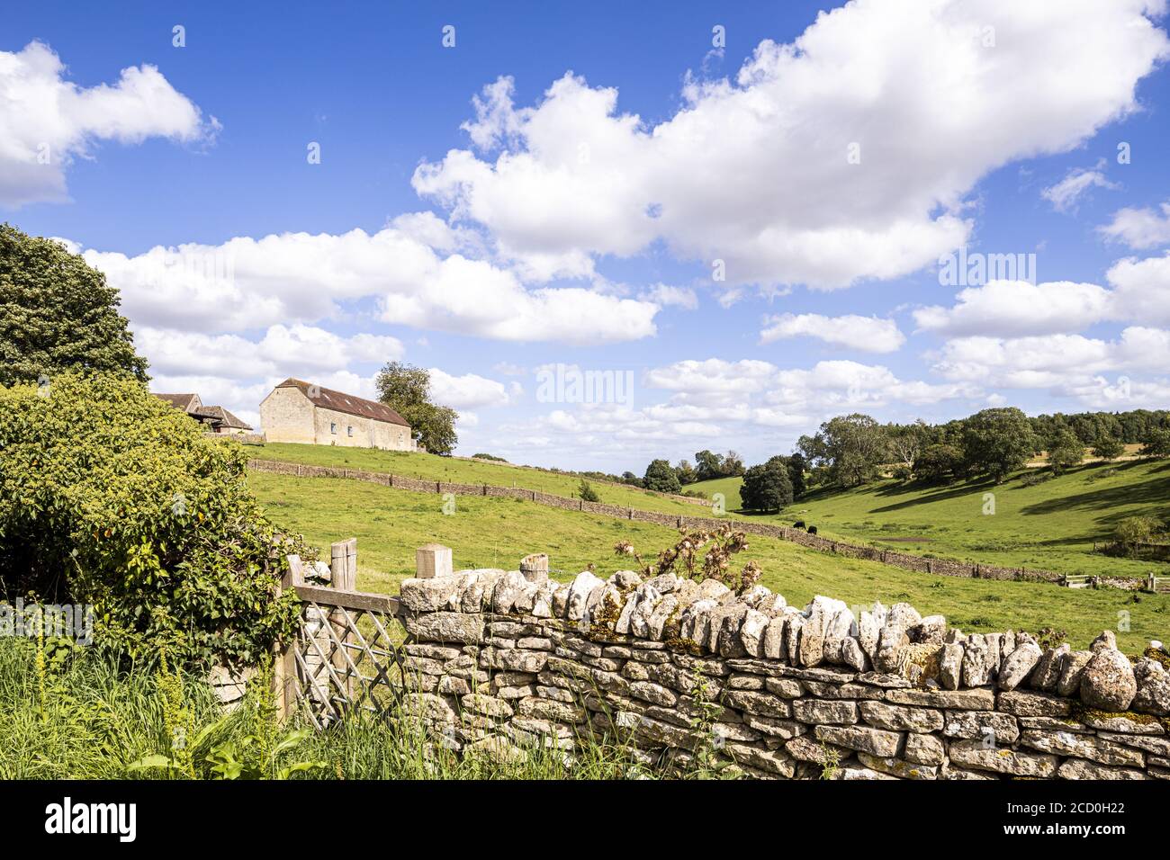 Un paesaggio estivo dal villaggio Cotswold di Calmsden Gloucestershire REGNO UNITO Foto Stock