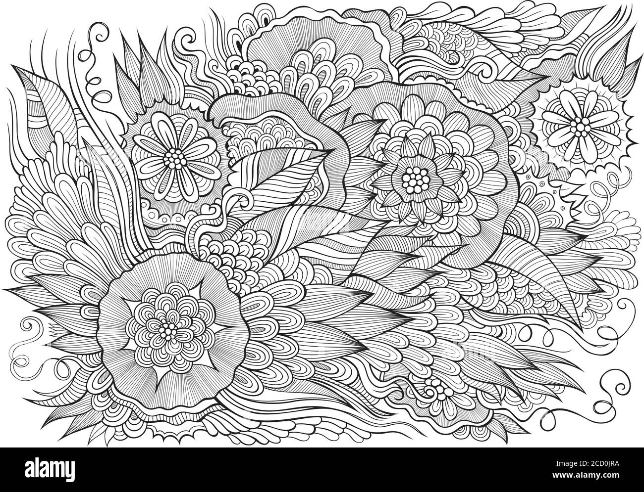 Cartoon vettore doodles disegnati a mano floreale schizzo sfondo Illustrazione Vettoriale