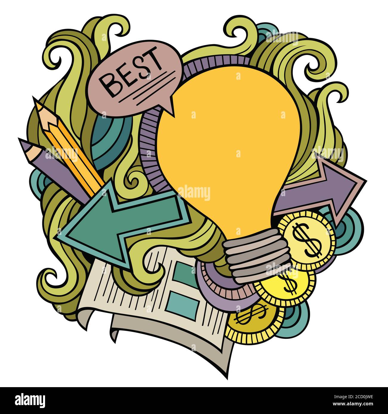 Idea disegnata a mano cartoon doodles illustrazione. Design divertente. Illustrazione Vettoriale
