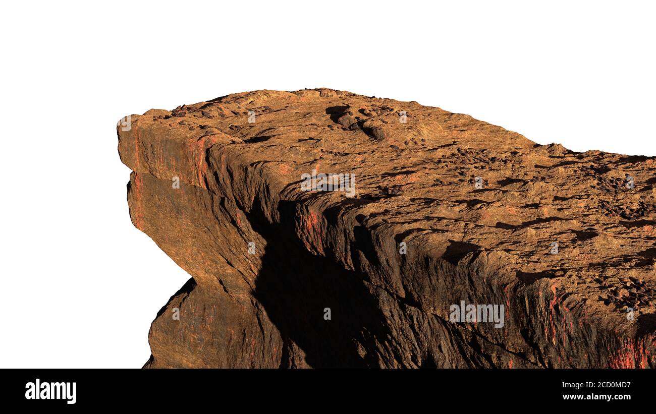 scogliera rocciosa isolata su sfondo bianco, vista dalla montagna Foto Stock