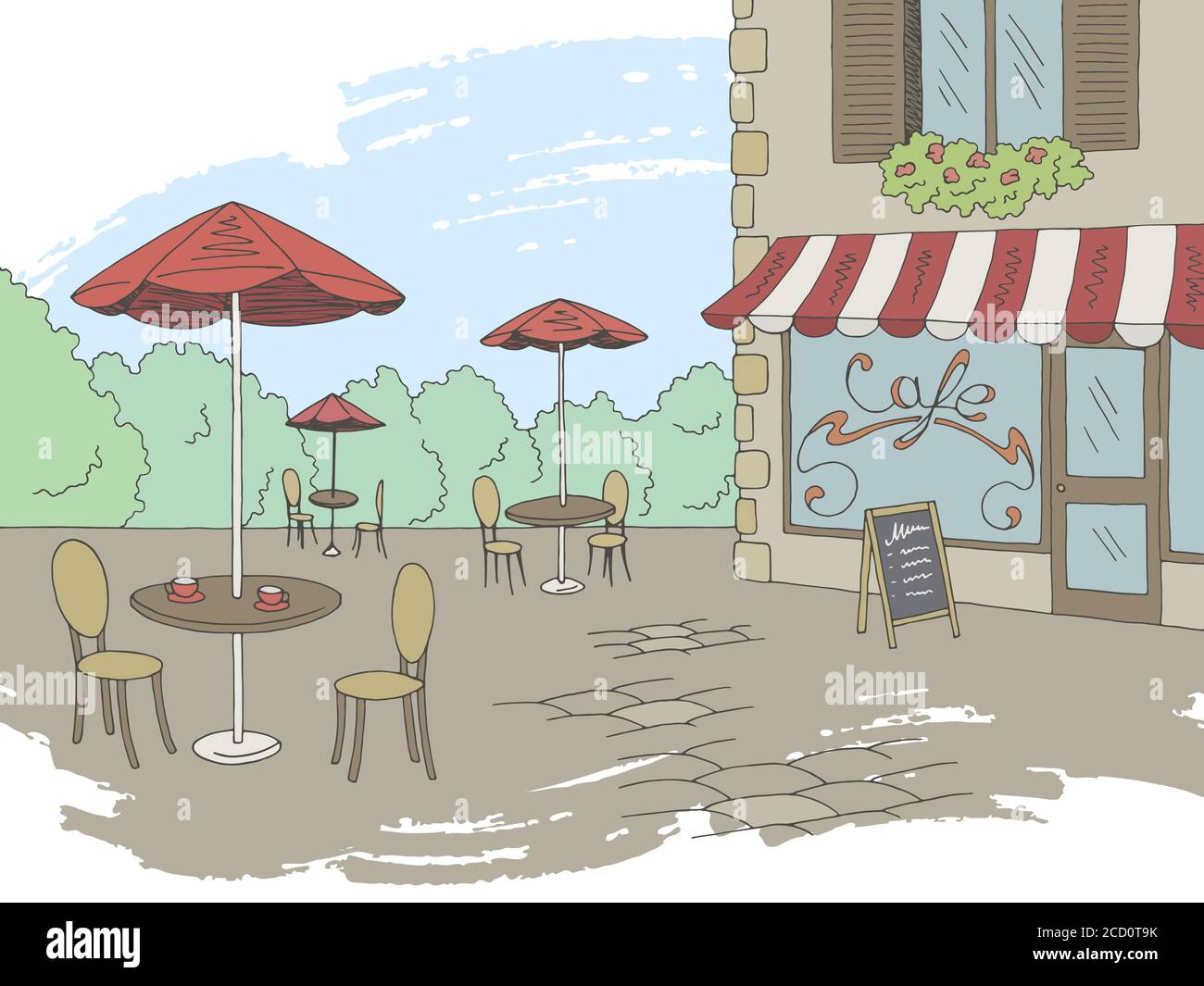 Street cafe grafico colore esterno disegno vettore Illustrazione Vettoriale