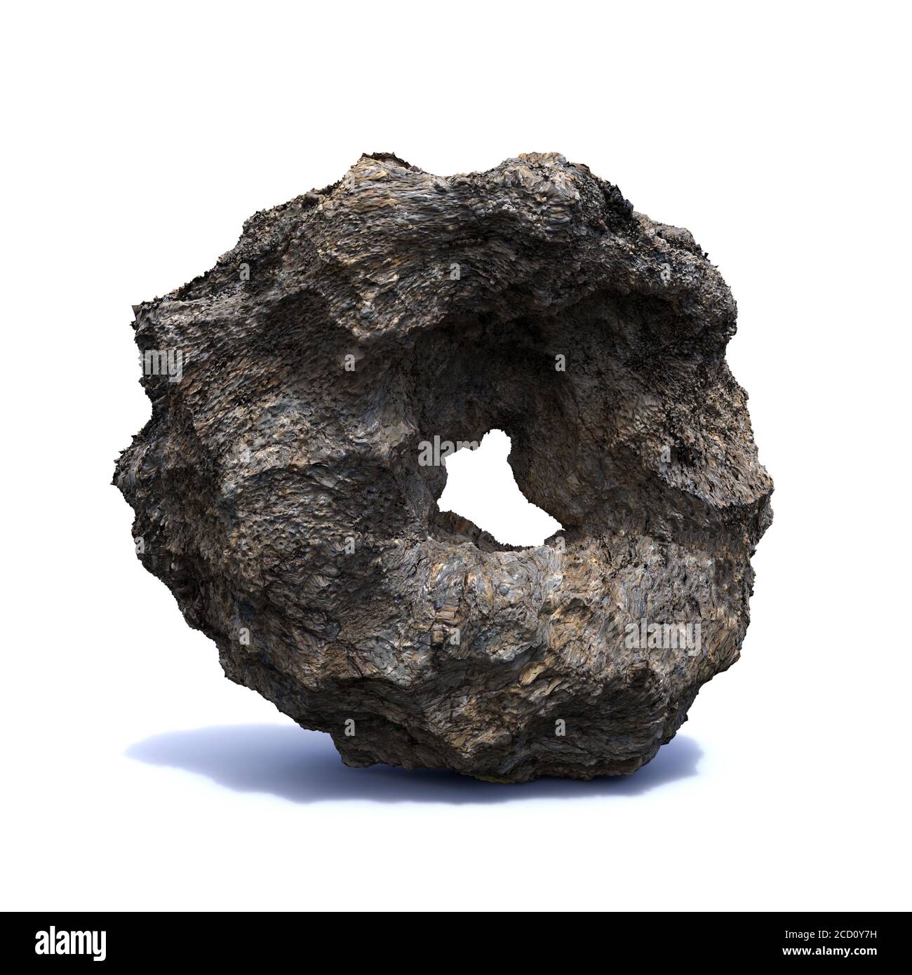 roccia a forma di ciambella isolata con ombra su sfondo bianco Foto Stock