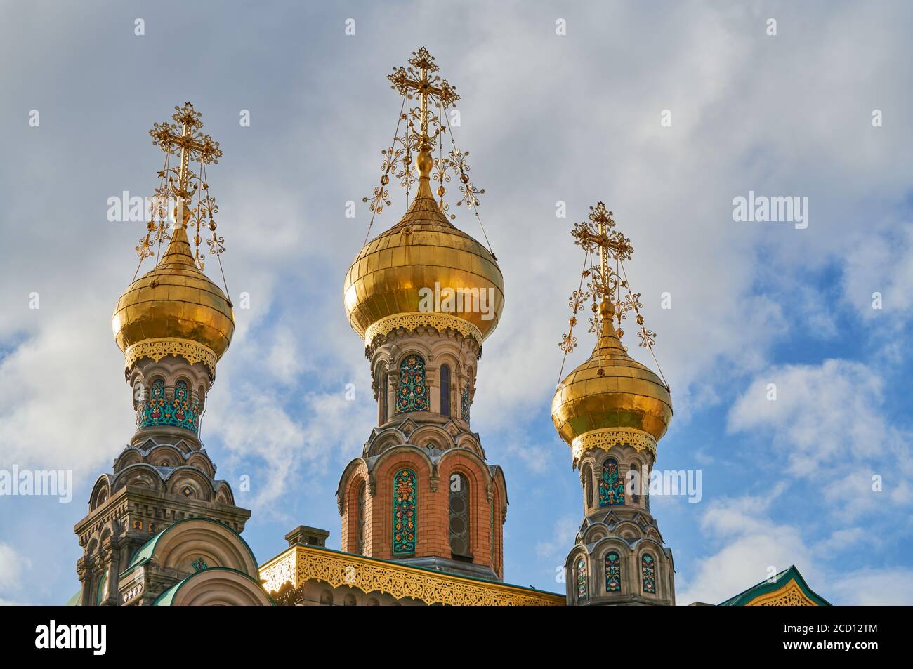 Darmstadt, Germania, marzo 01 2020: Dettaglio della Chiesa ortodossa russa a Mathildenhöhe, Darmstadt. Foto Stock