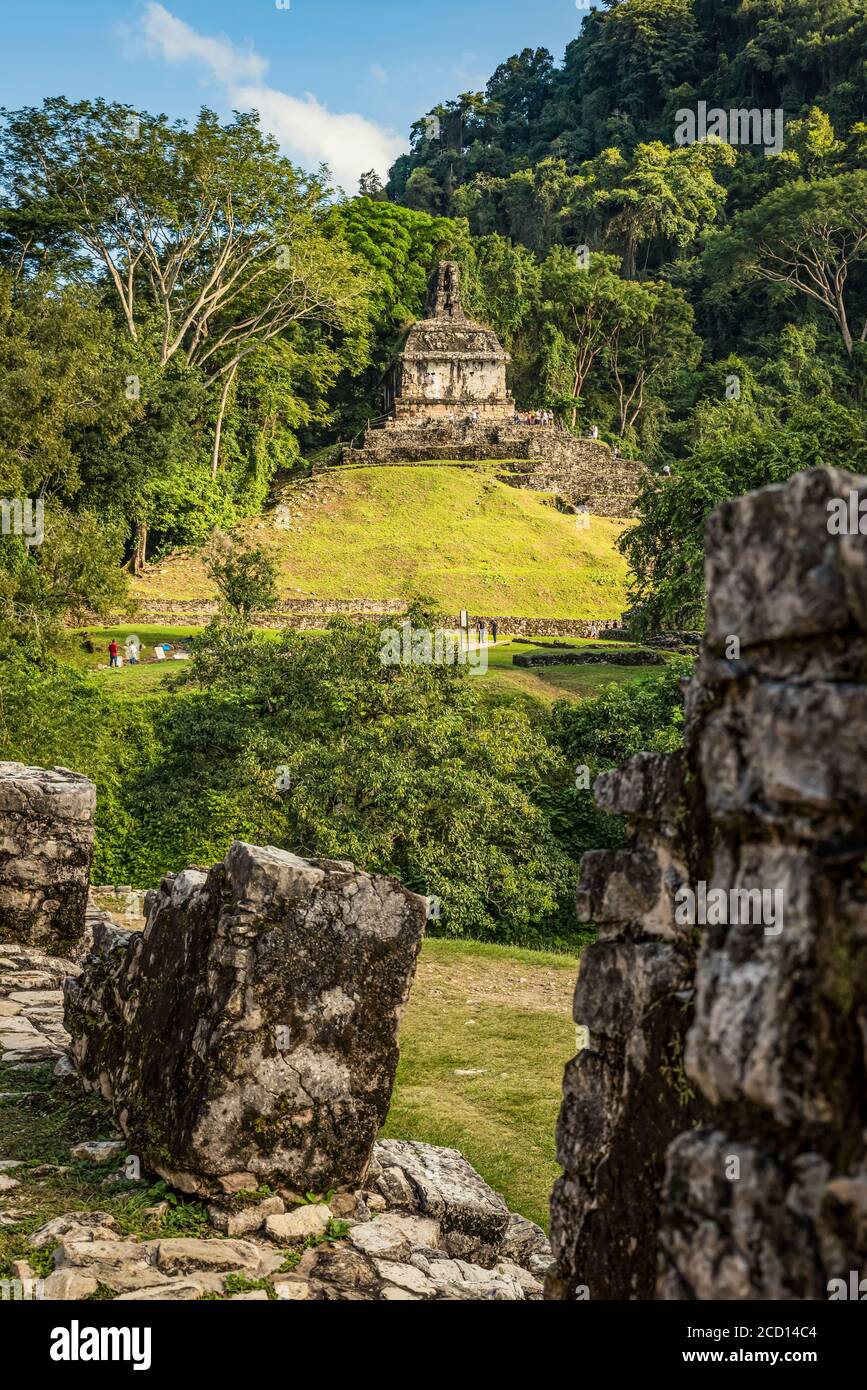 Tempio del Sole rovine della città maya di Palenque; Chiapas, Messico Foto Stock