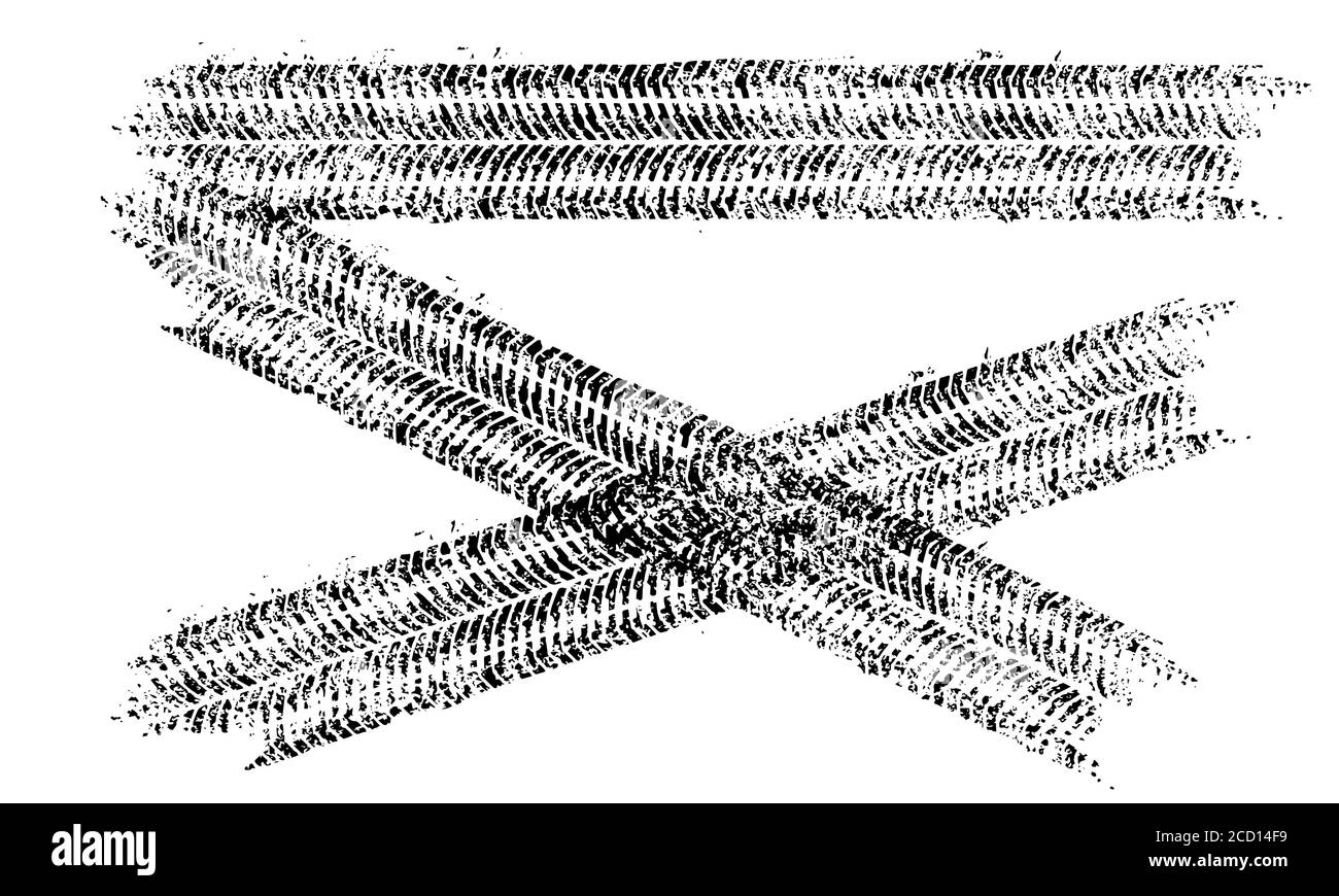 Le tracce degli pneumatici segnano lo sfondo in bianco e nero Vector Illustrazione Vettoriale