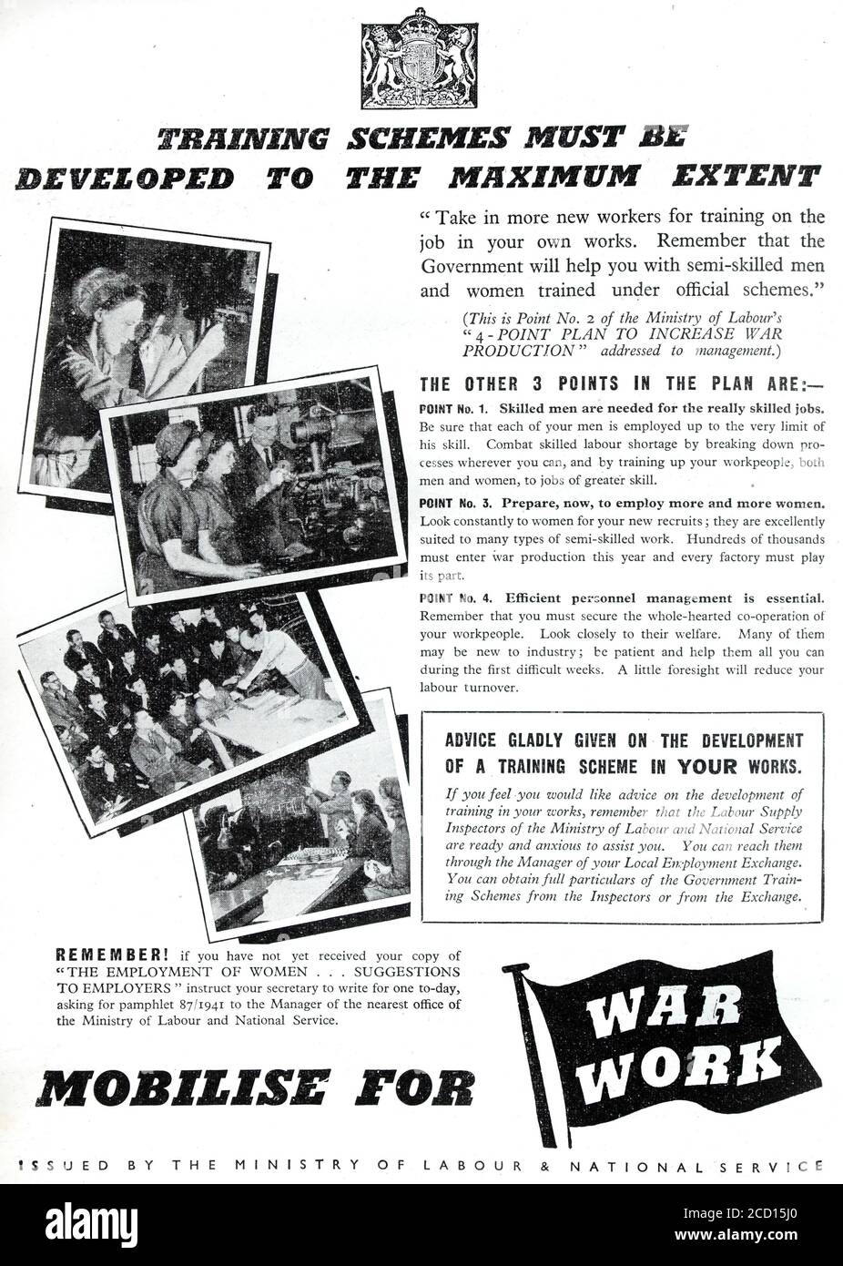 Pubblicità del governo britannico d'epoca 1941 che promuove programmi di formazione durante la seconda guerra mondiale. Foto Stock