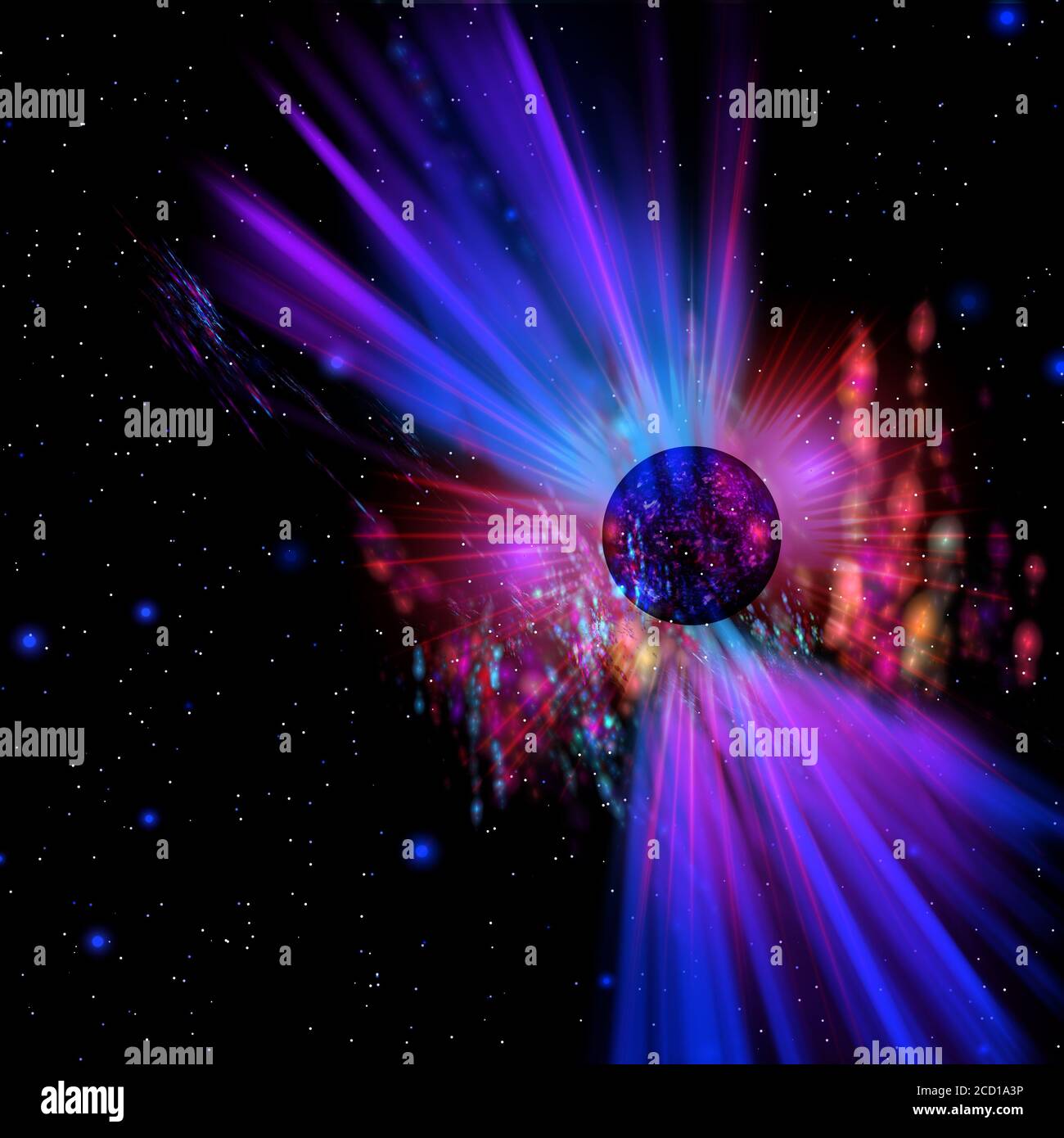Plasma Flare Activity - questa densa stella getta fuori enormi raggi di plasma Flares in tutto questo sistema in una galassia lontano. Foto Stock