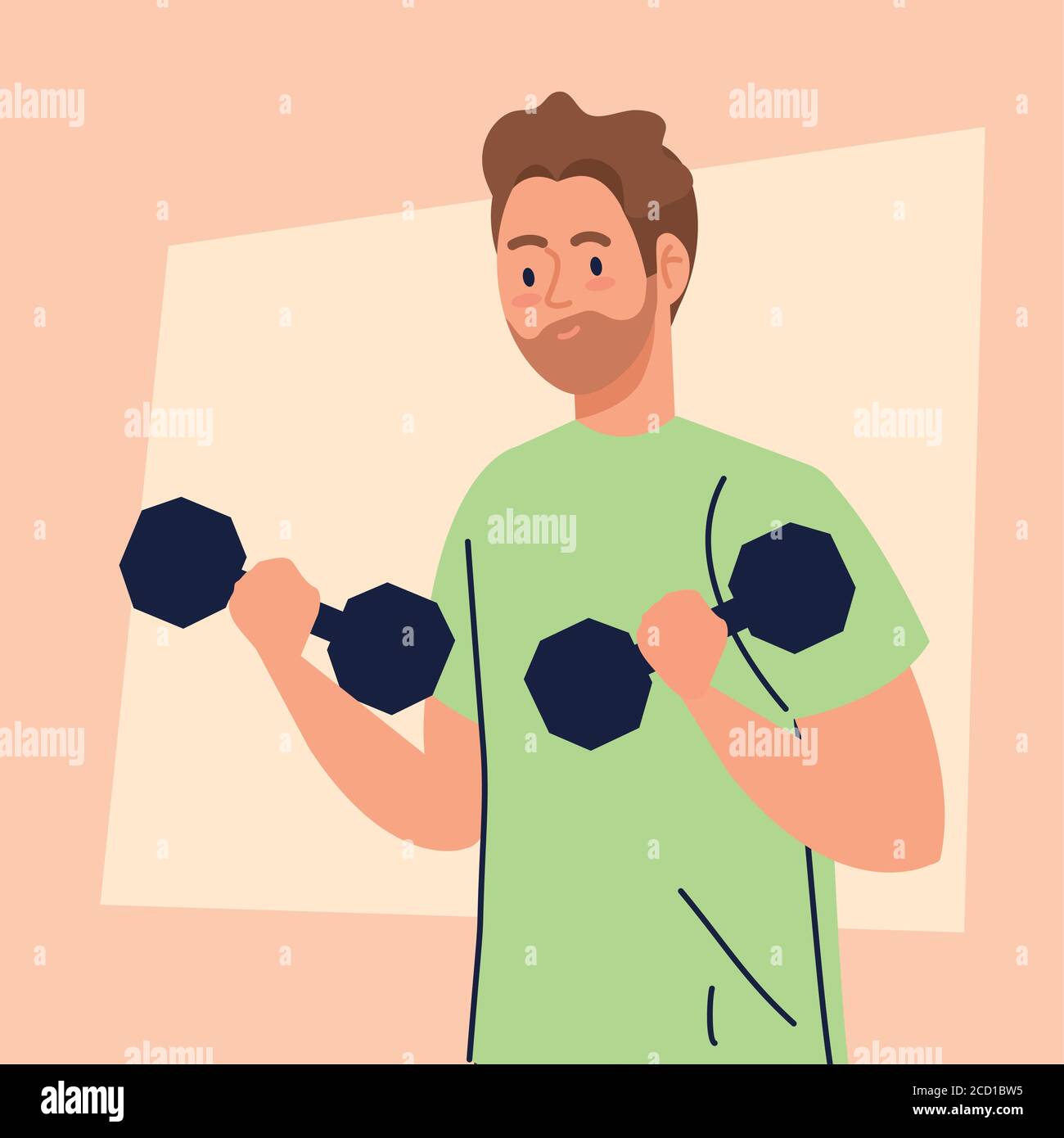 uomo che fa esercizi con dumbbells, ricreazione esercizio concetto Illustrazione Vettoriale