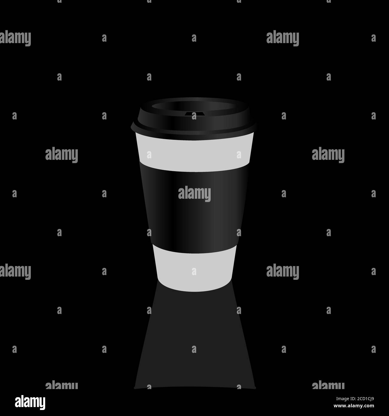 Take-away tazza di caffè caldo, può essere qualsiasi tipo di bevanda calda come latte di tè verde caldo, caffè latte caldo o cappuccino in tazze di carta bianca con coperchio nero Illustrazione Vettoriale