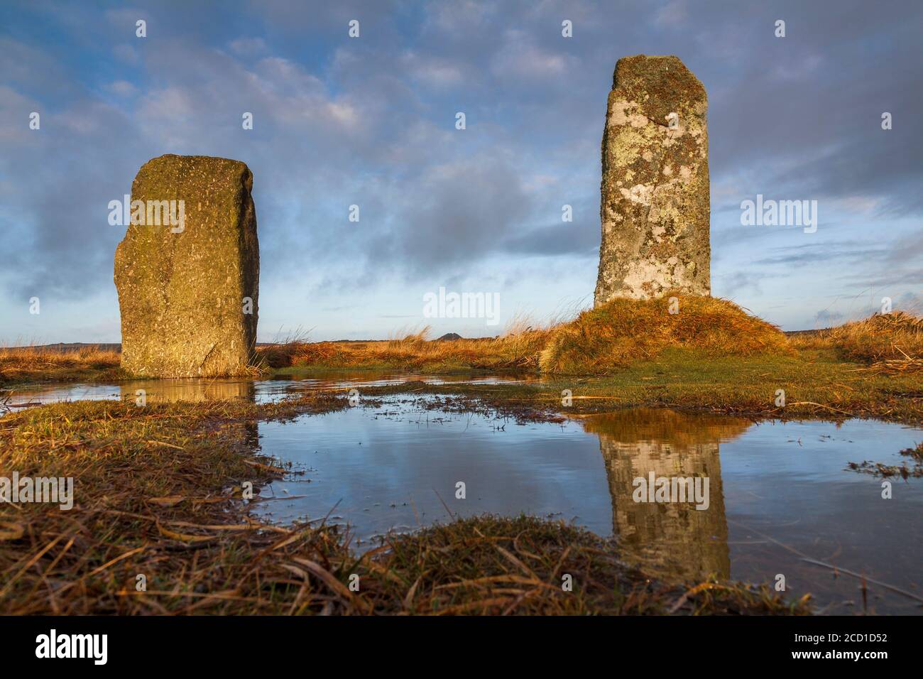 Nove Maidens; parte del cerchio di pietra; vicino Men An Tol e Carn Galver; Cornovaglia; Regno Unito Foto Stock