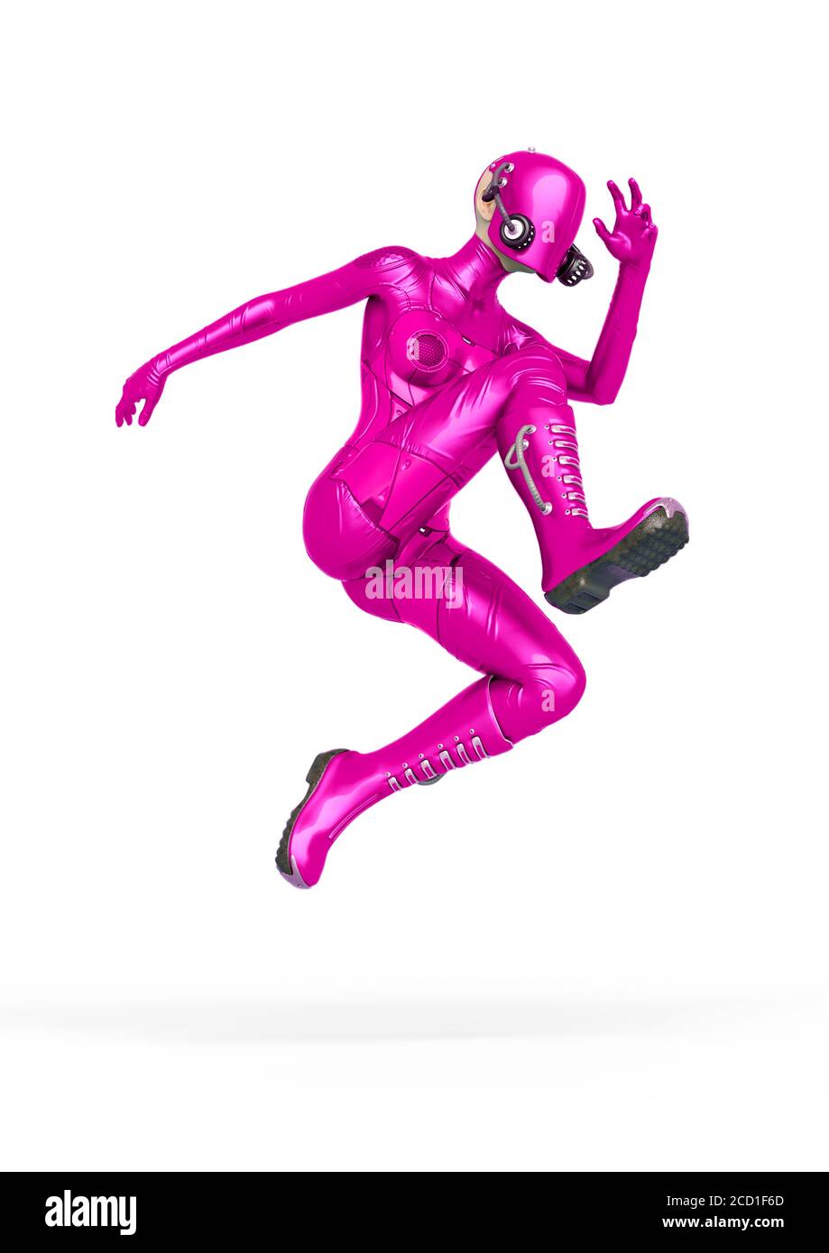 cyber soldier femmina jumping, illustrazione 3d Foto Stock