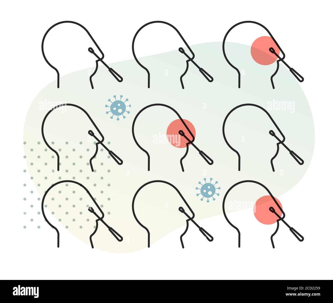 Tampone nasale di livello comunitario - tampone nasofaringeo analisi e raccolta dei campioni - Icon AS eps 10 file. Illustrazione Vettoriale