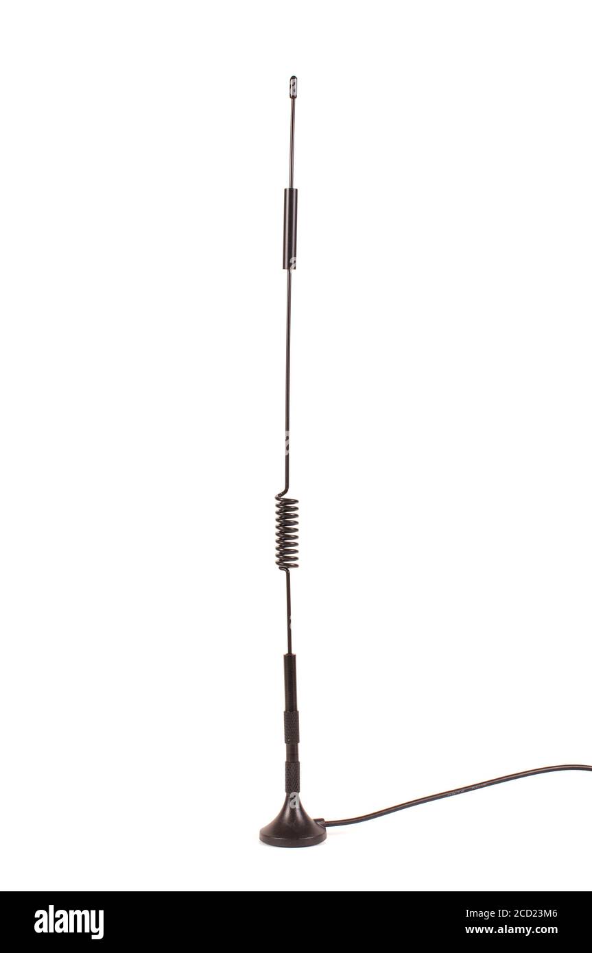 Antenna di trasmissione a radiofrequenza monopolare per Internet of Things IoT E tecnologia 5G isolata su sfondo bianco Foto Stock