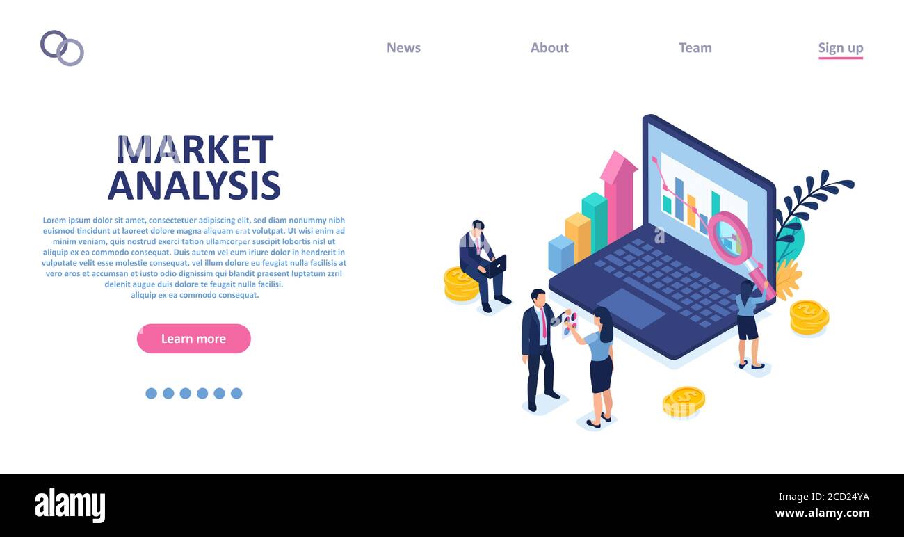 Vettore di persone commerciali che conducono una strategia di analisi di mercato per il mercato condividi la crescita Illustrazione Vettoriale