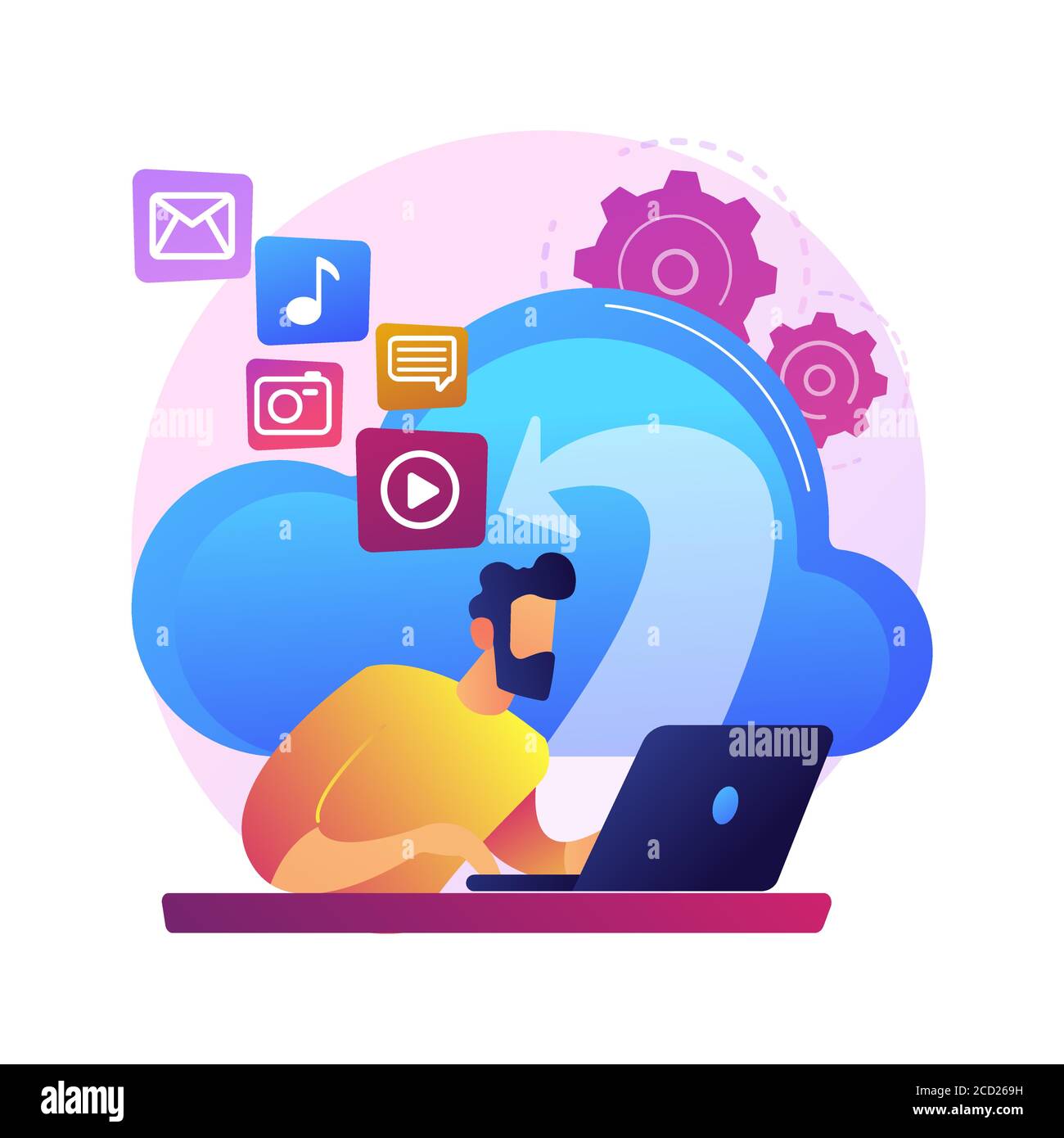 Illustrazione vettoriale del concetto astratto del motore basato su cloud. Illustrazione Vettoriale