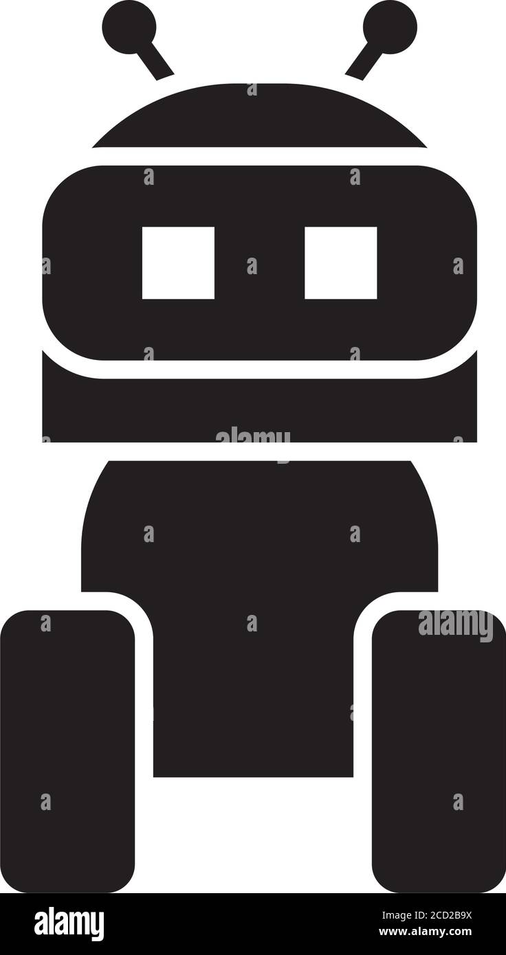robot carino con icona ruote su sfondo bianco, stile silhouette, illustrazione vettoriale Illustrazione Vettoriale
