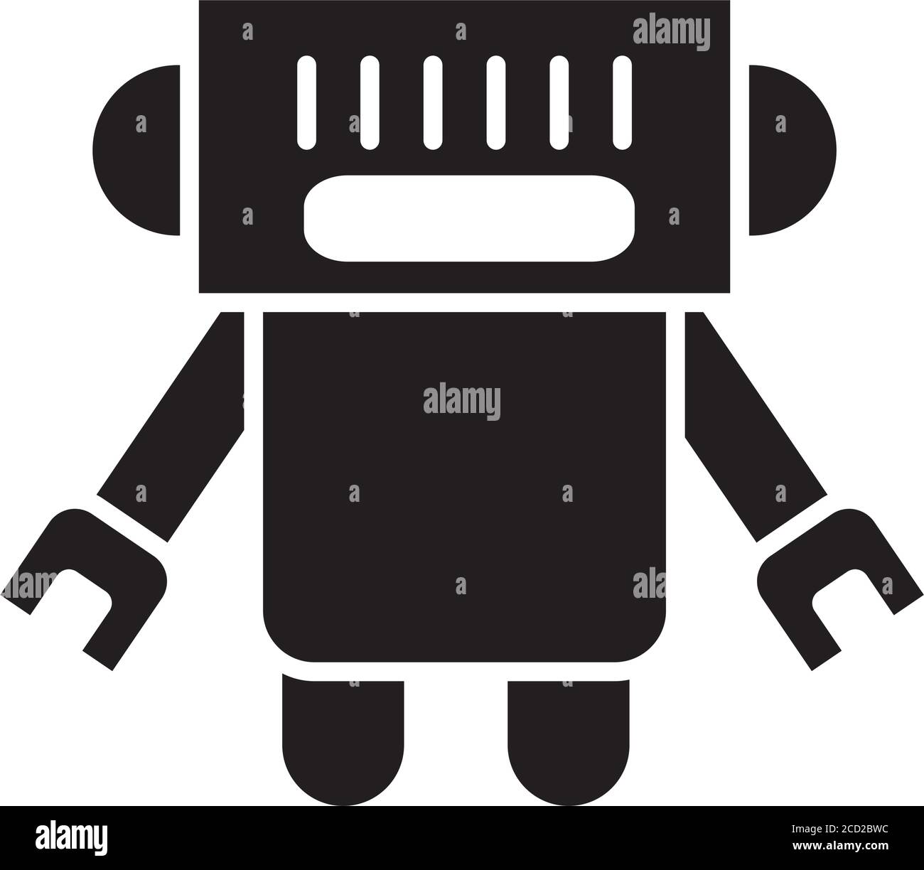 concetto di robotica, icona quadrata del robot su sfondo bianco, stile silhouette, illustrazione vettoriale Illustrazione Vettoriale