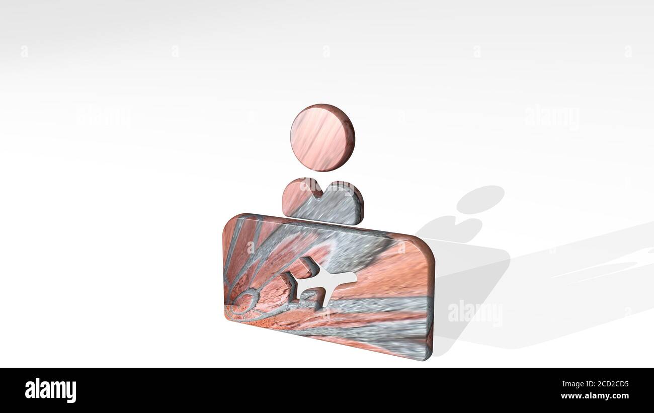 Icona di check in del piano 3D in piedi sul pavimento, illustrazione 3D Foto Stock