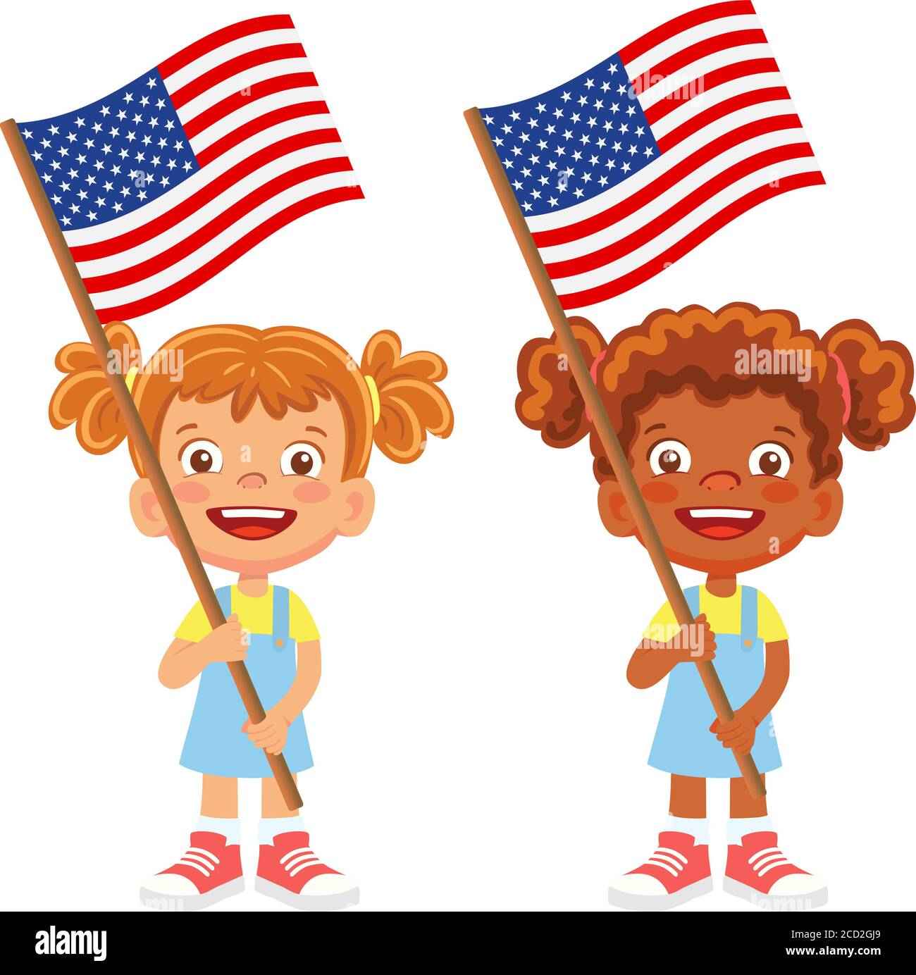 Bandiera degli Stati Uniti d'America in mano. Bambini con bandiera. Bandiera nazionale degli Stati Uniti d'America vettore Illustrazione Vettoriale