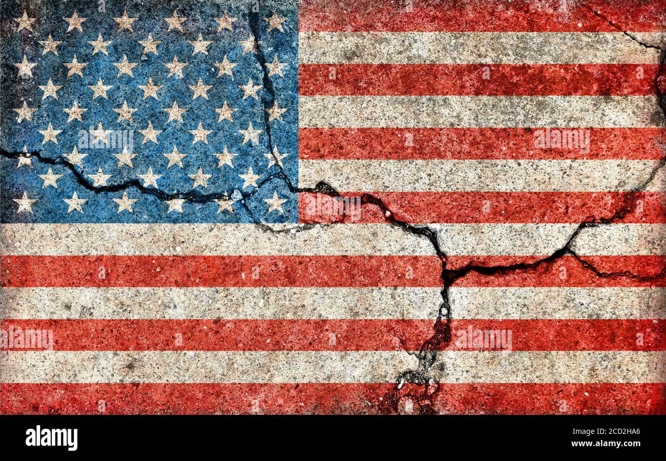 Illustrazione della bandiera del paese di grunge (sfondo di calcestruzzo fessurato) / USA, stati Uniti d'America Foto Stock