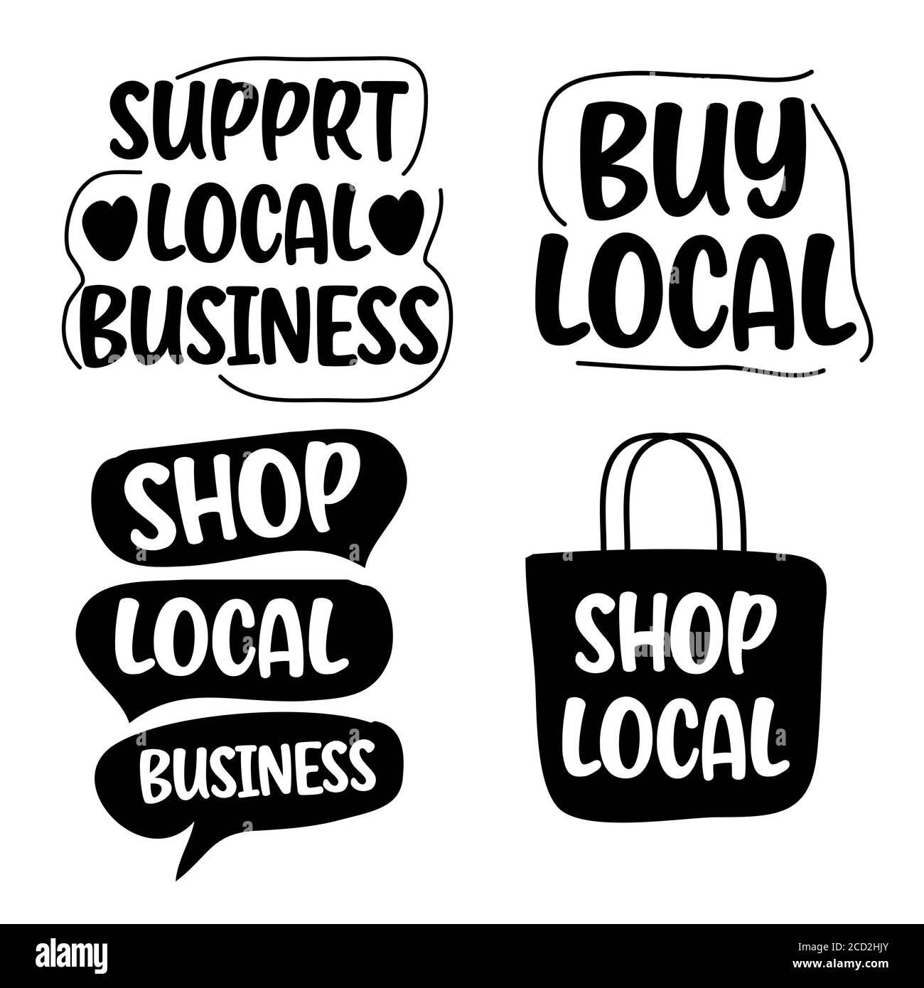 Supporto locale business concept set di doodles disegnati a mano badge, icone Flat vettore illustrazioni su sfondo bianco Illustrazione Vettoriale
