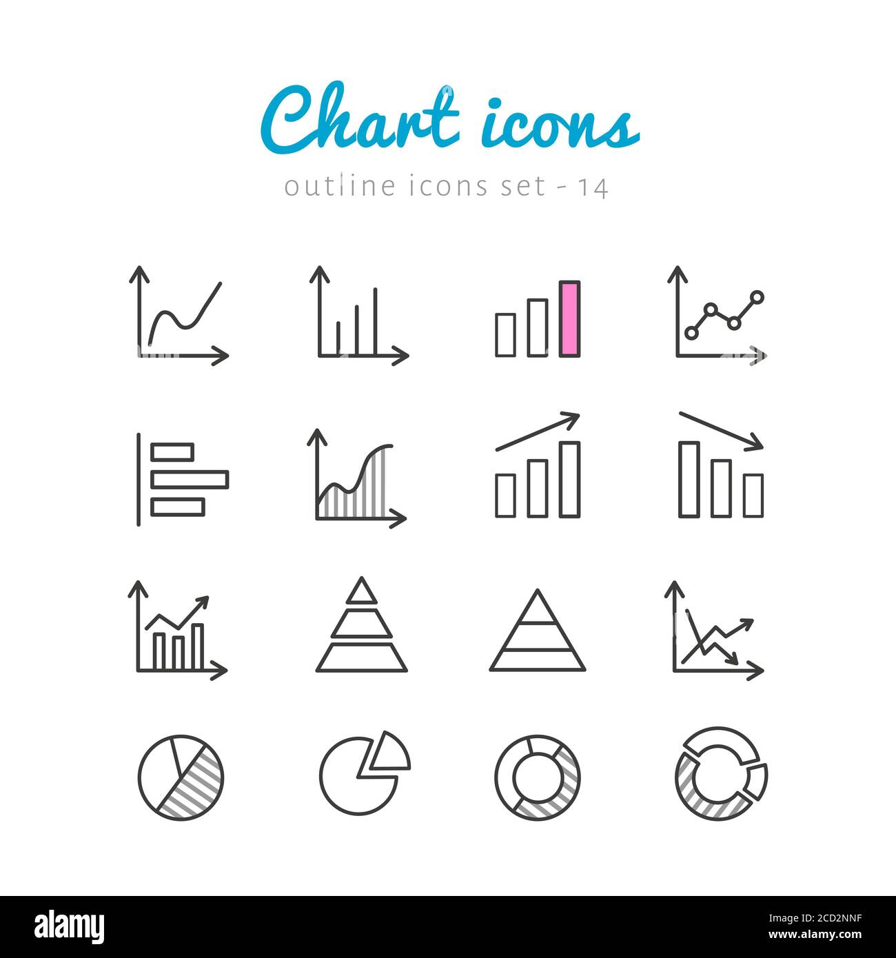 Set di icone vettoriali, grafici, infografica per gli uomini d'affari. Collezione di icone lineari su sfondo bianco Illustrazione Vettoriale