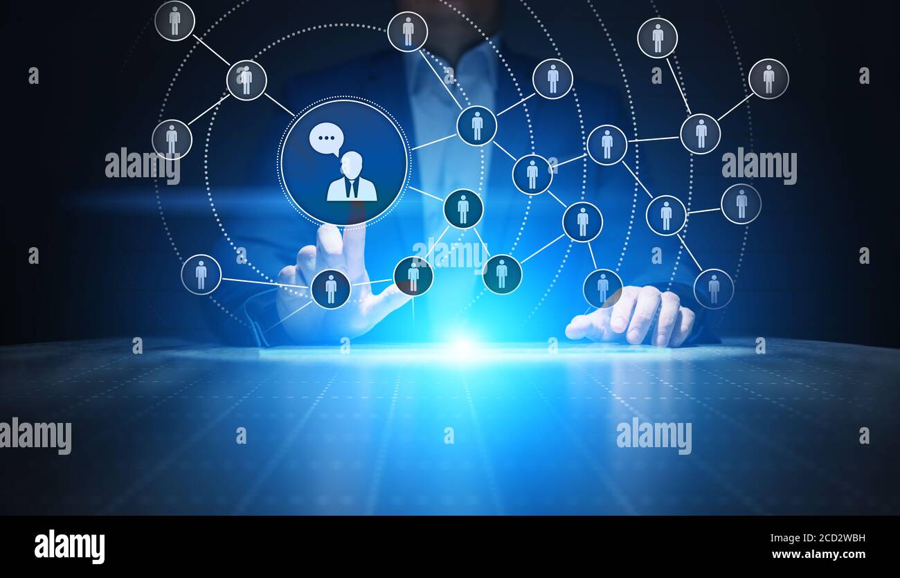 Piattaforma di social media, struttura di comunicazione con i clienti, SMM, Marketing. Internet e tecnologia aziendale Foto Stock