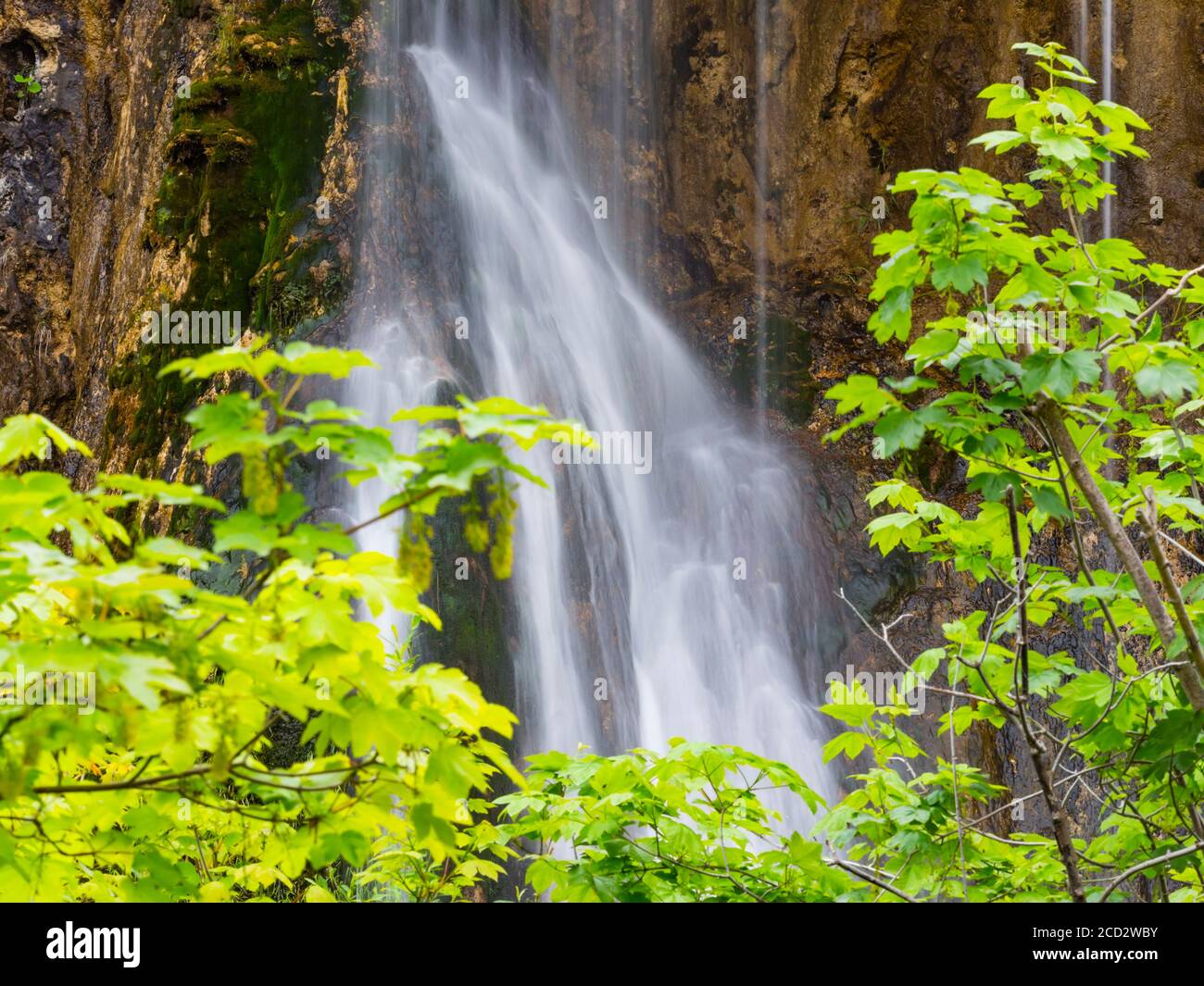 Parco nazionale laghi di Plitvice in Croazia Europa flusso d'acqua corrente cascata scenario panoramico Foto Stock