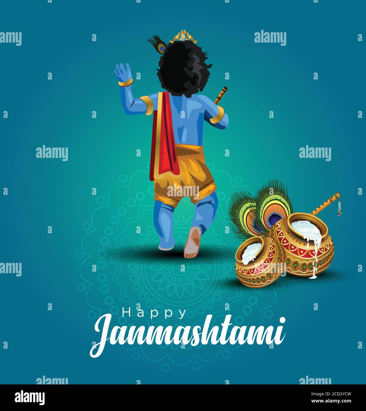 Illustrazione vettoriale di Lord Krishna Happy Jammashtami festival dell'India con testo Illustrazione Vettoriale