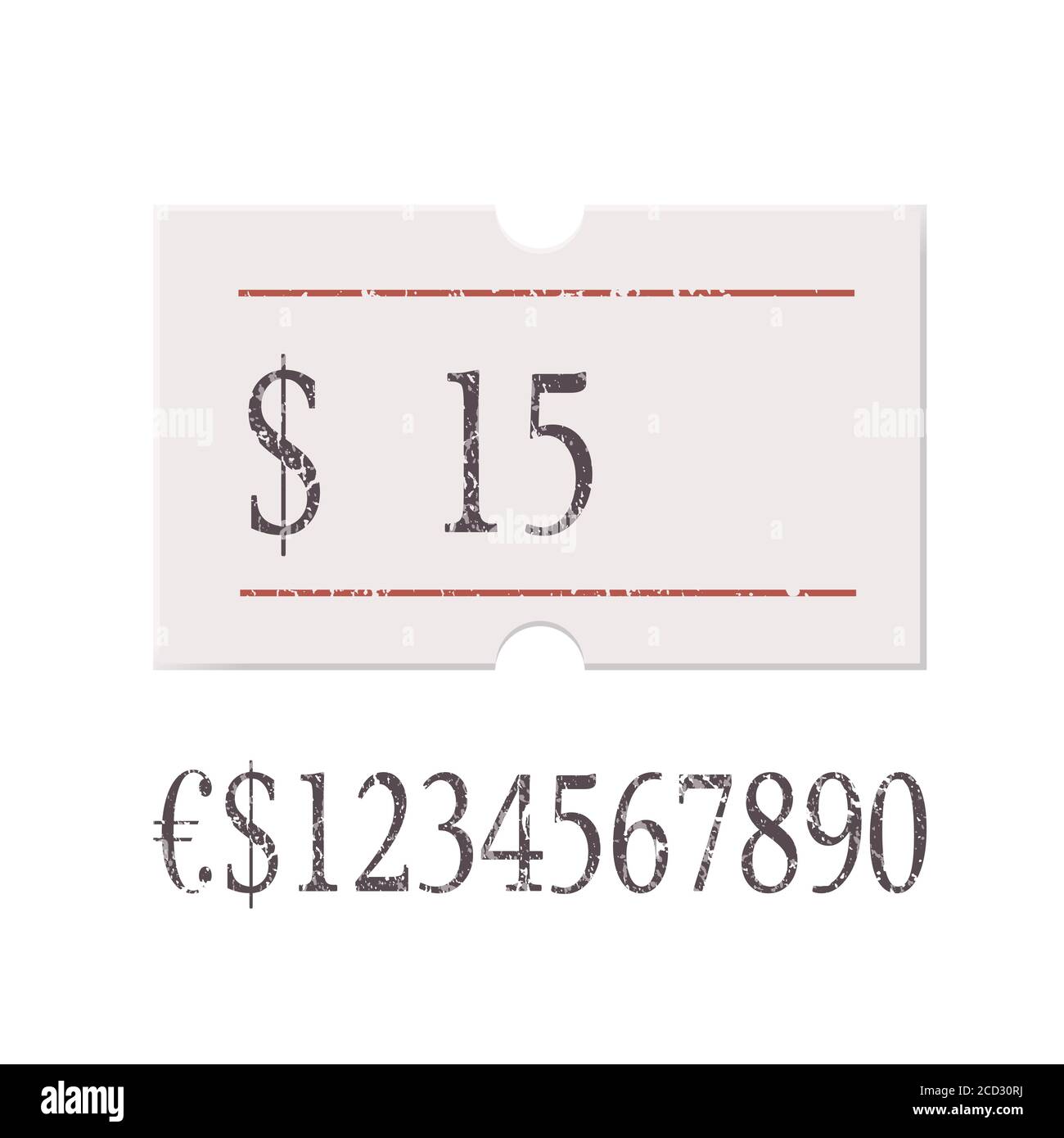 Etichetta prezzo USD con numero di cifre isolato su sfondo bianco. Adesivo, etichetta, badge vuoti per prodotti e prodotti diversi. Realistico Illustrazione Vettoriale