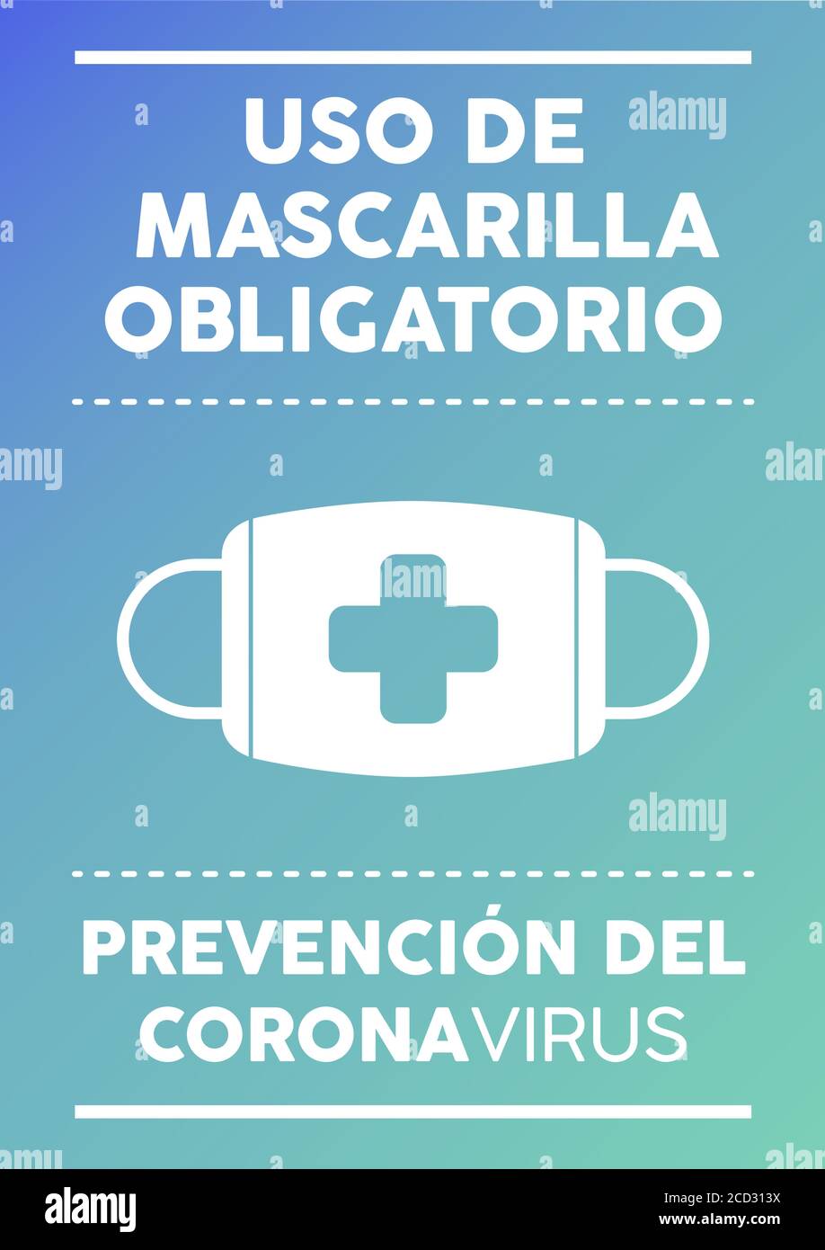 Poster informativo: Uso obbligatorio della maschera scritta in spagnolo. Prevenzione del coronavirus. Illustrazione Vettoriale