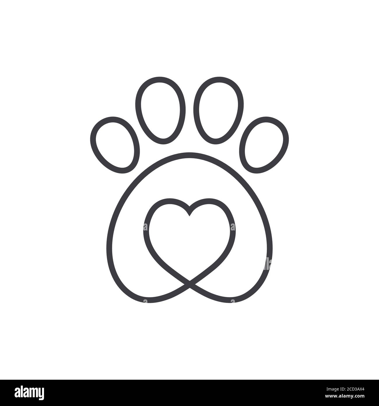Icona cane-friendly. Simbolo dell'impronta del cane con un cuore. Design piatto e verde. Illustrazione Vettoriale
