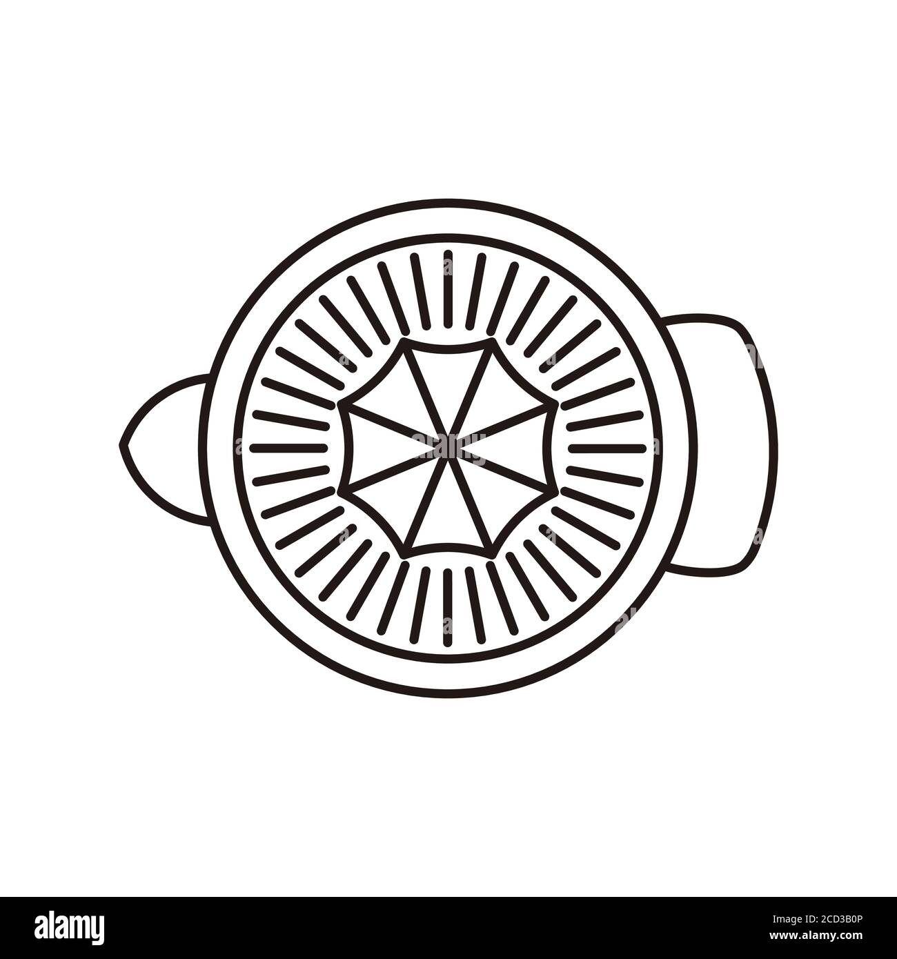 Icona della vista superiore dello spremitore. Simbolo di contorno semplice. Illustrazione Vettoriale