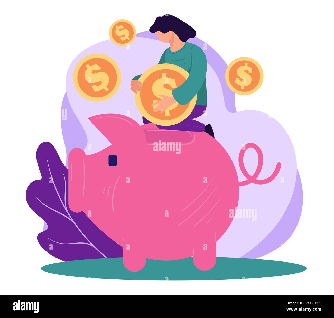 Salario di risparmio o guadagni, investimenti in banca piggy Illustrazione Vettoriale