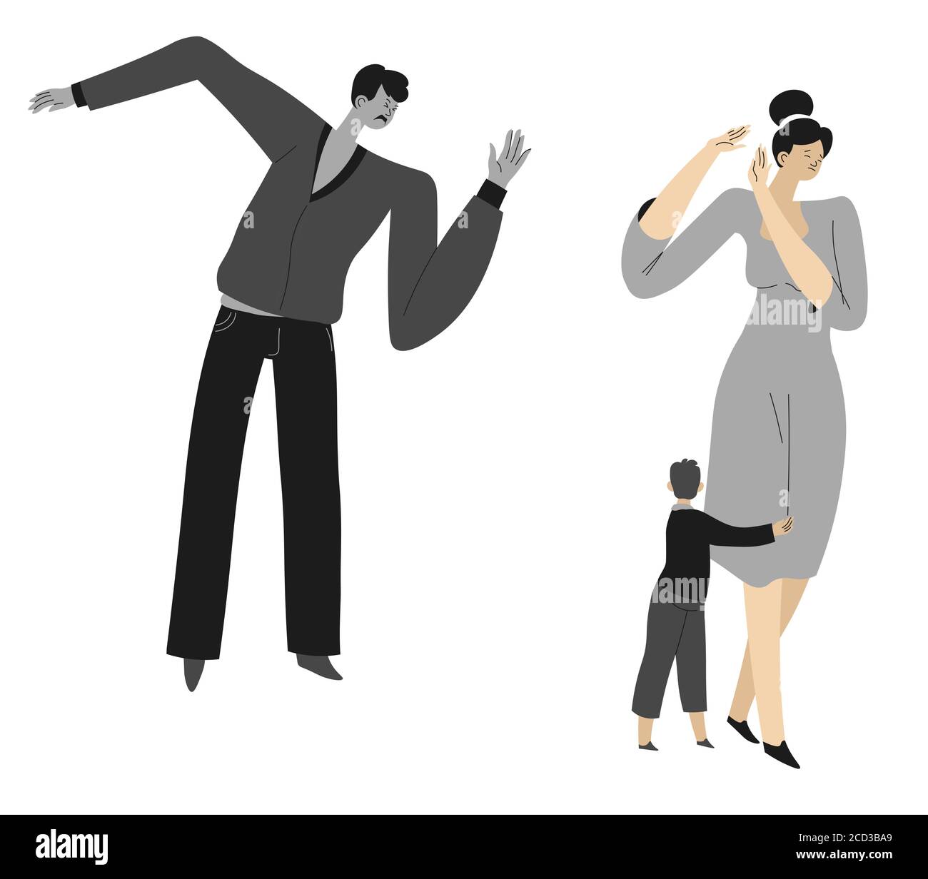 Comportamento aggressivo del marito, violenza domestica e rabbia Illustrazione Vettoriale