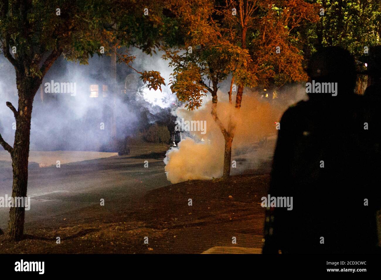 Le dimostrazioni proseguono per l'81° giorno consecutivo presso il Portland, Oregon Police Association Building il 17 agosto 2020, per protestare contro la brutalità della polizia e le ingiustizie razziali. Non sono stati fatti arresti. (Foto di John Rudoff/Sipa USA) Foto Stock