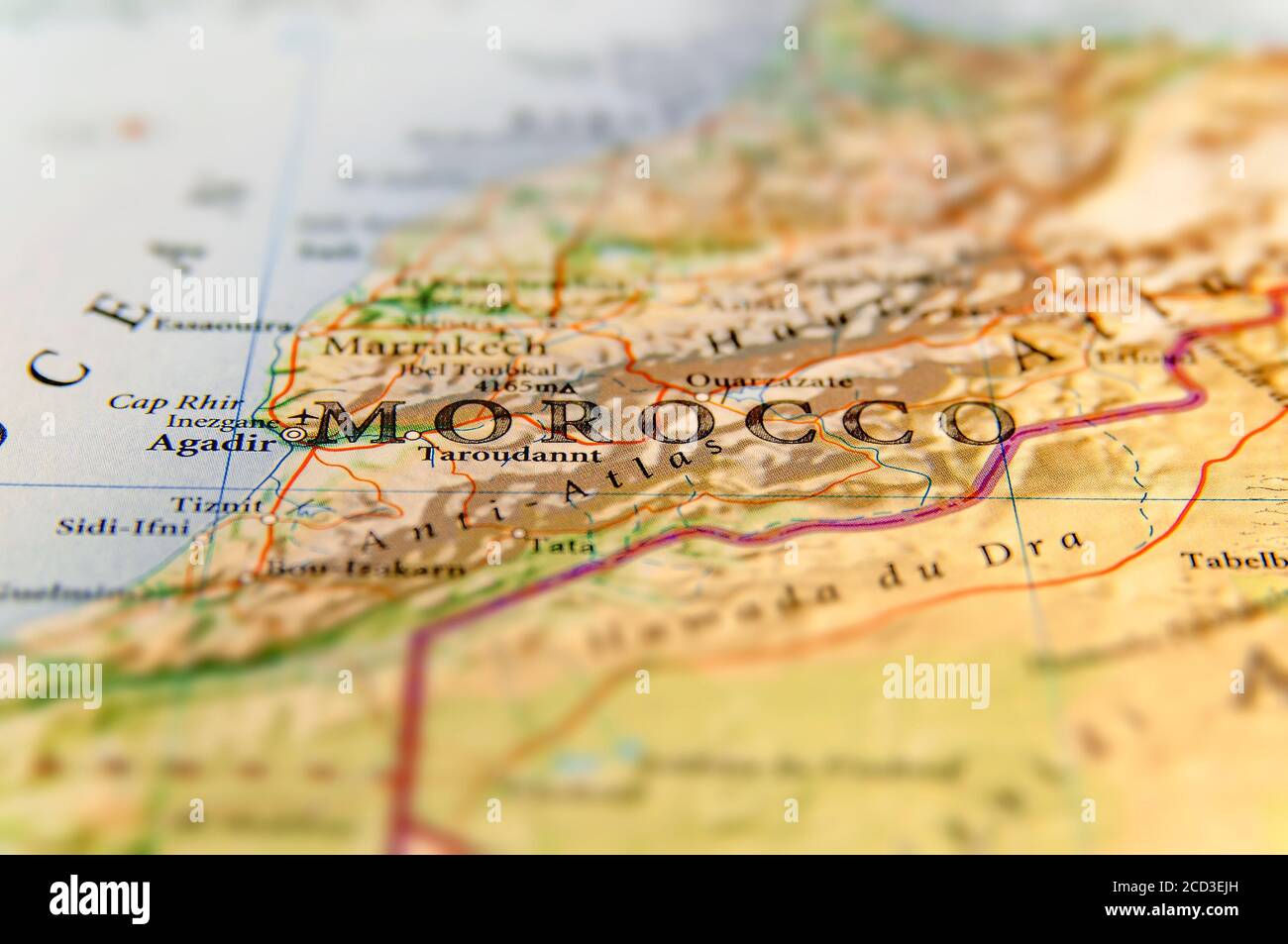 Mappa geografica del paese del Marocco con città importanti Foto Stock