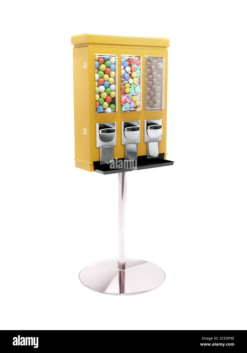 Rendering 3D di distributori automatici gialli con caramelle colorate  bianco Foto stock - Alamy