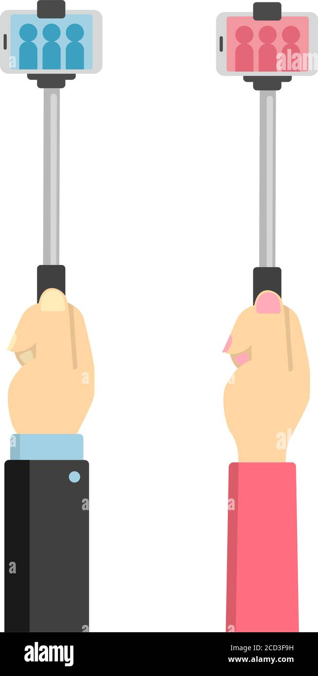 Set di illustrazioni vettoriali per stick selfie con supporto manuale Illustrazione Vettoriale