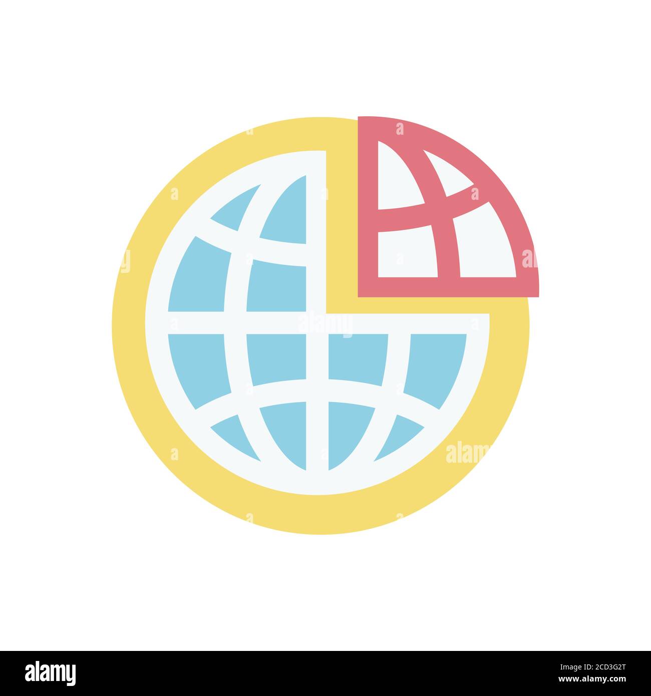 Icona geografia e scienza sociale. Simbolo con globo e grafico a torta. Illustrazione Vettoriale