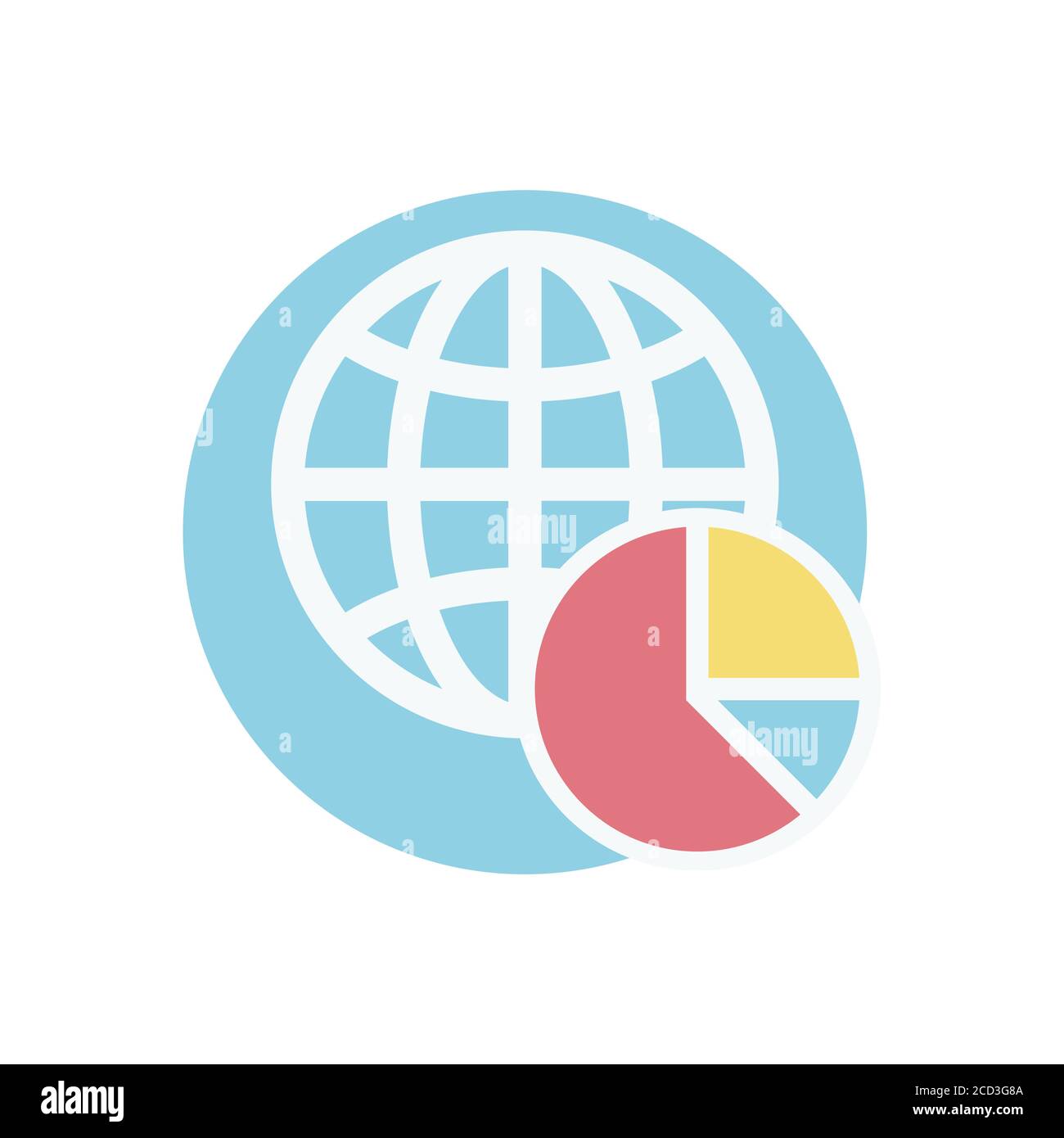Icona geografia e scienza sociale. Simbolo con globo e grafico a torta. Illustrazione Vettoriale