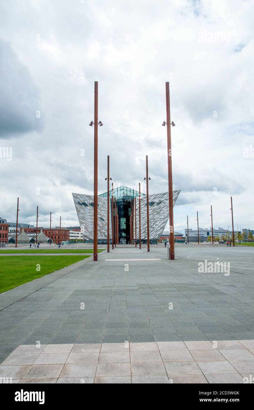 Belfast, Irlanda del Nord - 03 agosto 2019. Museo Titanic Belfast sul sito dell'ex cantiere Harland & Wolff, Foto Stock