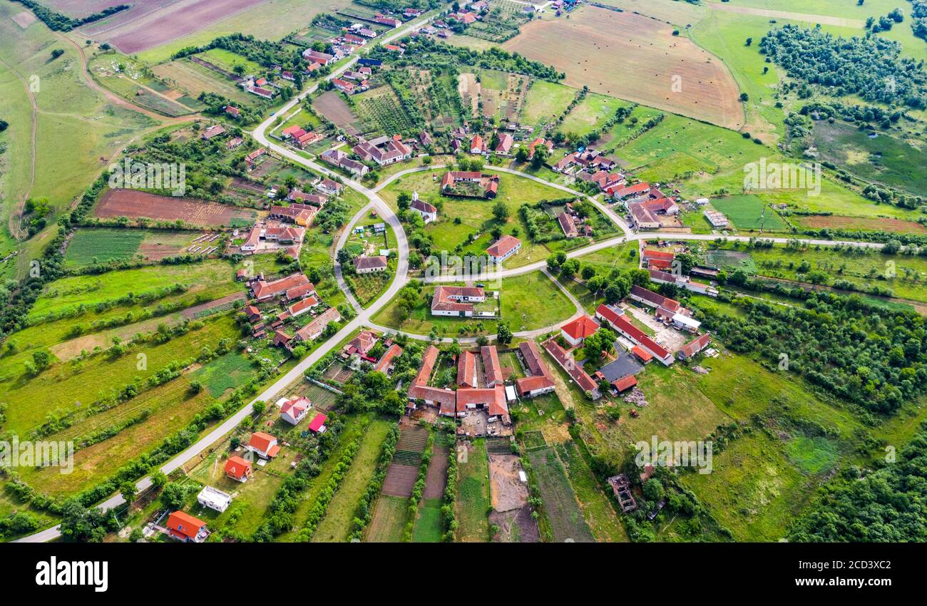 Charlottenburg, Romania - Round Village Banat regione occidentale Transilvania costruita dai tedeschi Foto Stock